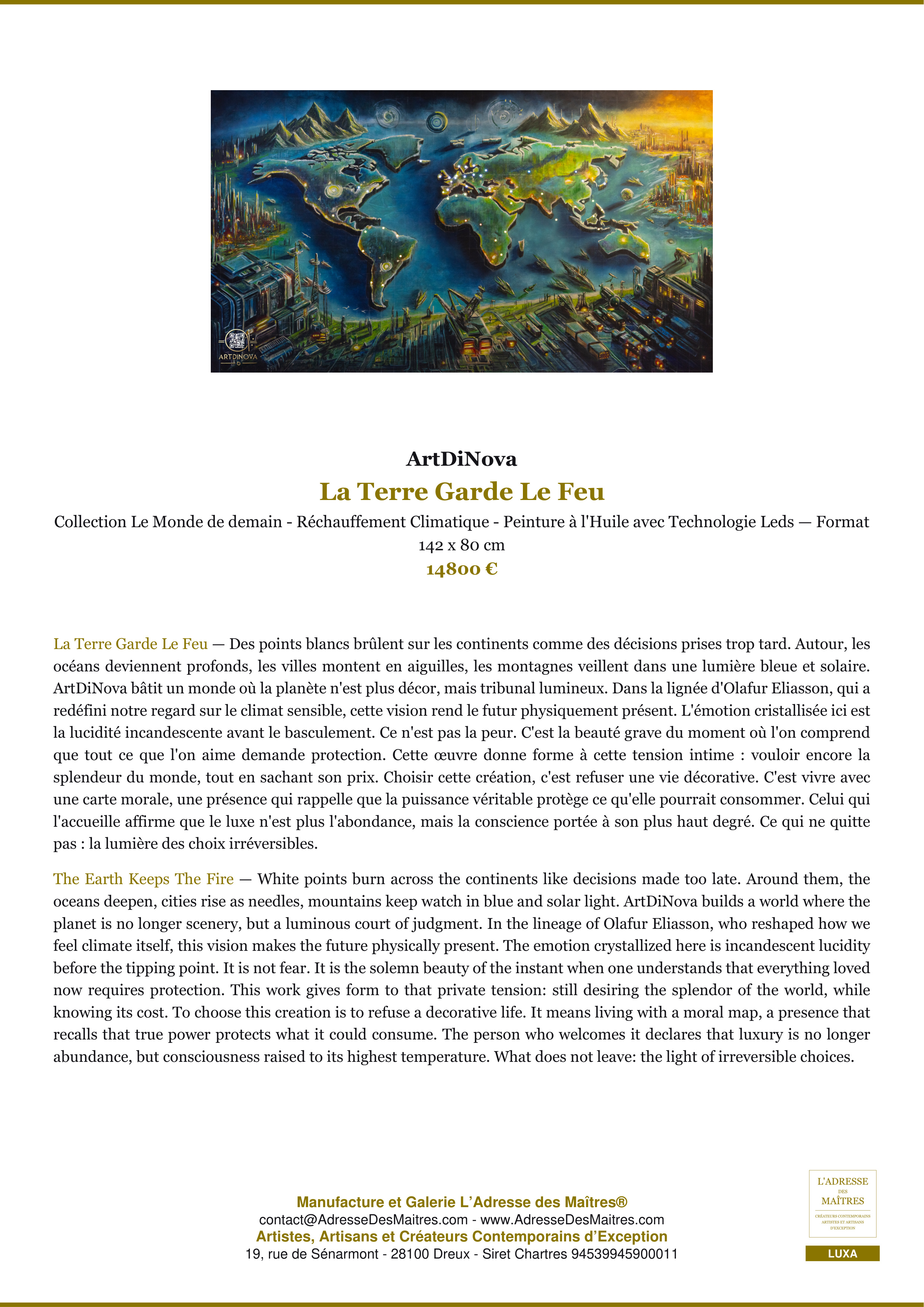Fiche Premium — La Terre Garde Le Feu — ArtDiNova — L'Adresse des Maîtres®