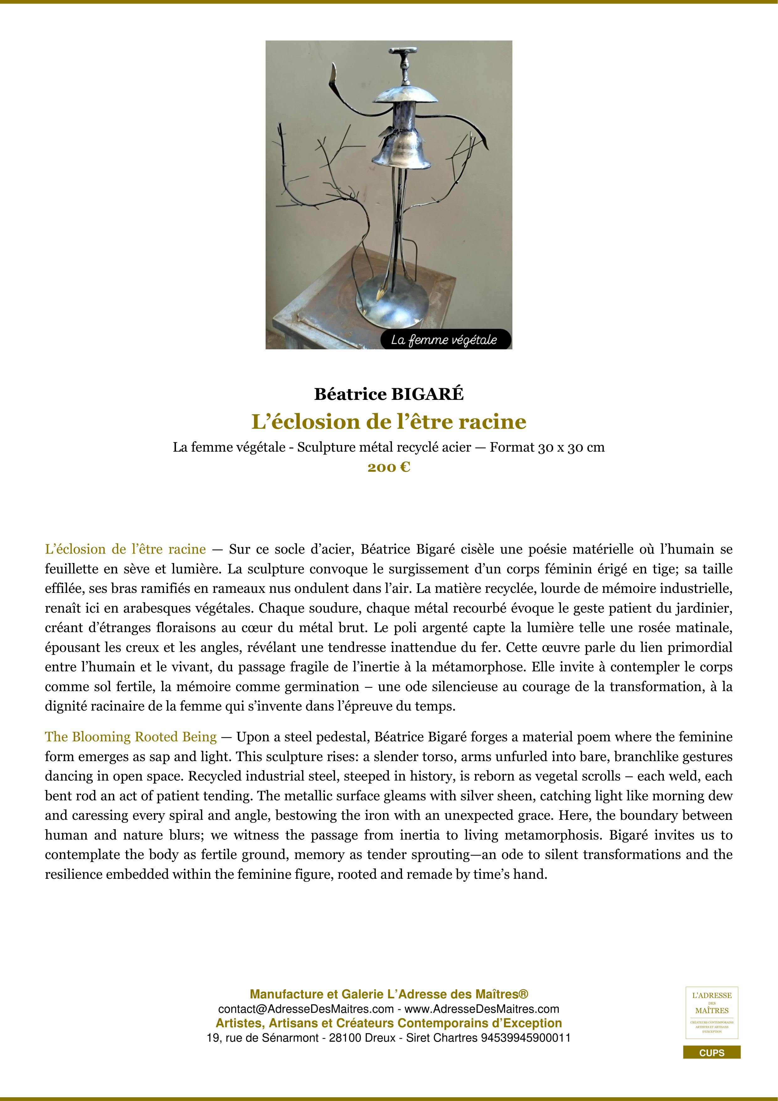 Fiche Premium — L’éclosion de l’être racine — Béatrice BIGARÉ — L'Adresse des Maîtres®