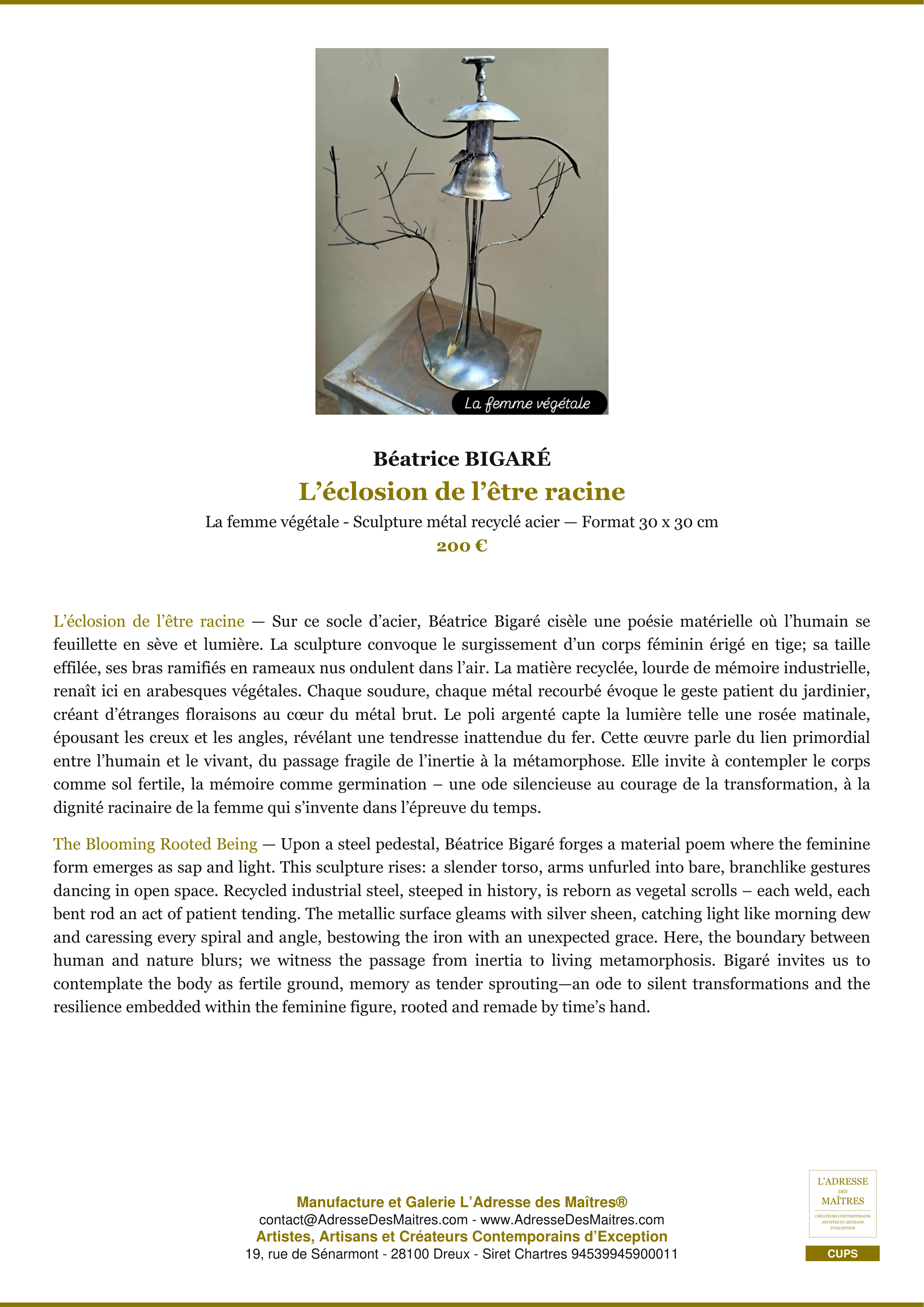 Fiche Premium — L’éclosion de l’être racine — Béatrice BIGARÉ — L'Adresse des Maîtres®