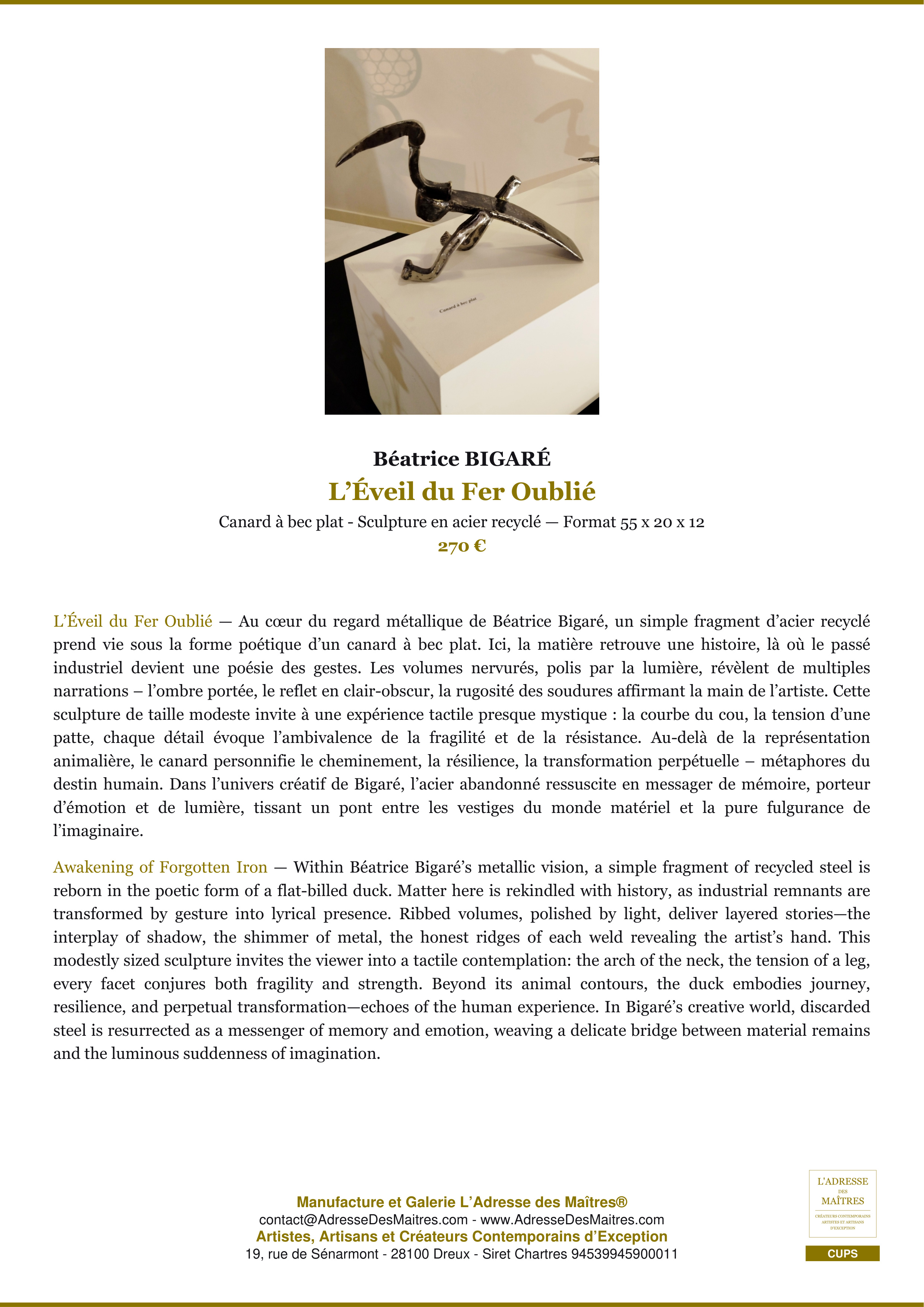 Fiche Premium — L’Éveil du Fer Oublié — Béatrice BIGARÉ — L'Adresse des Maîtres®