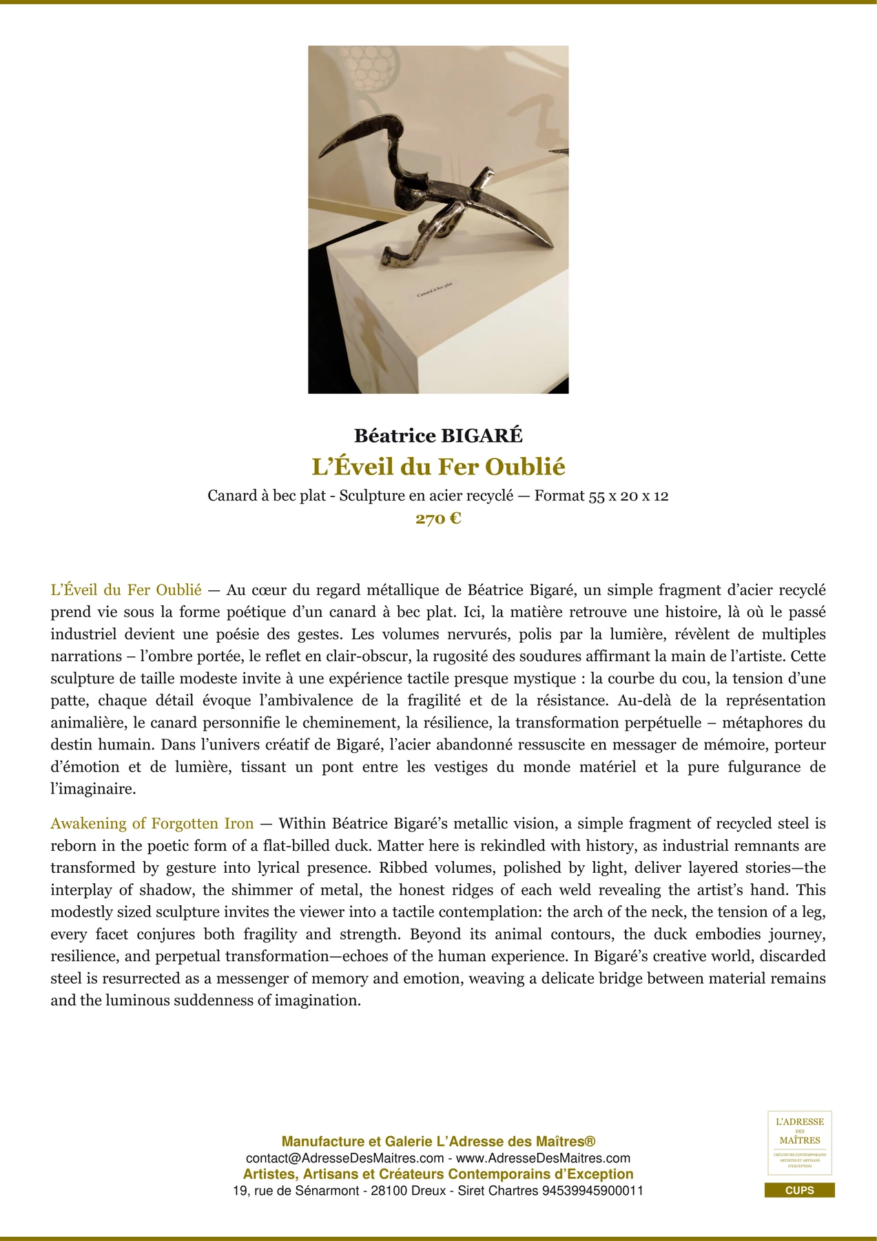Fiche Premium - L’Éveil du Fer Oublié - Béatrice BIGARÉ - L'Adresse des Maîtres®