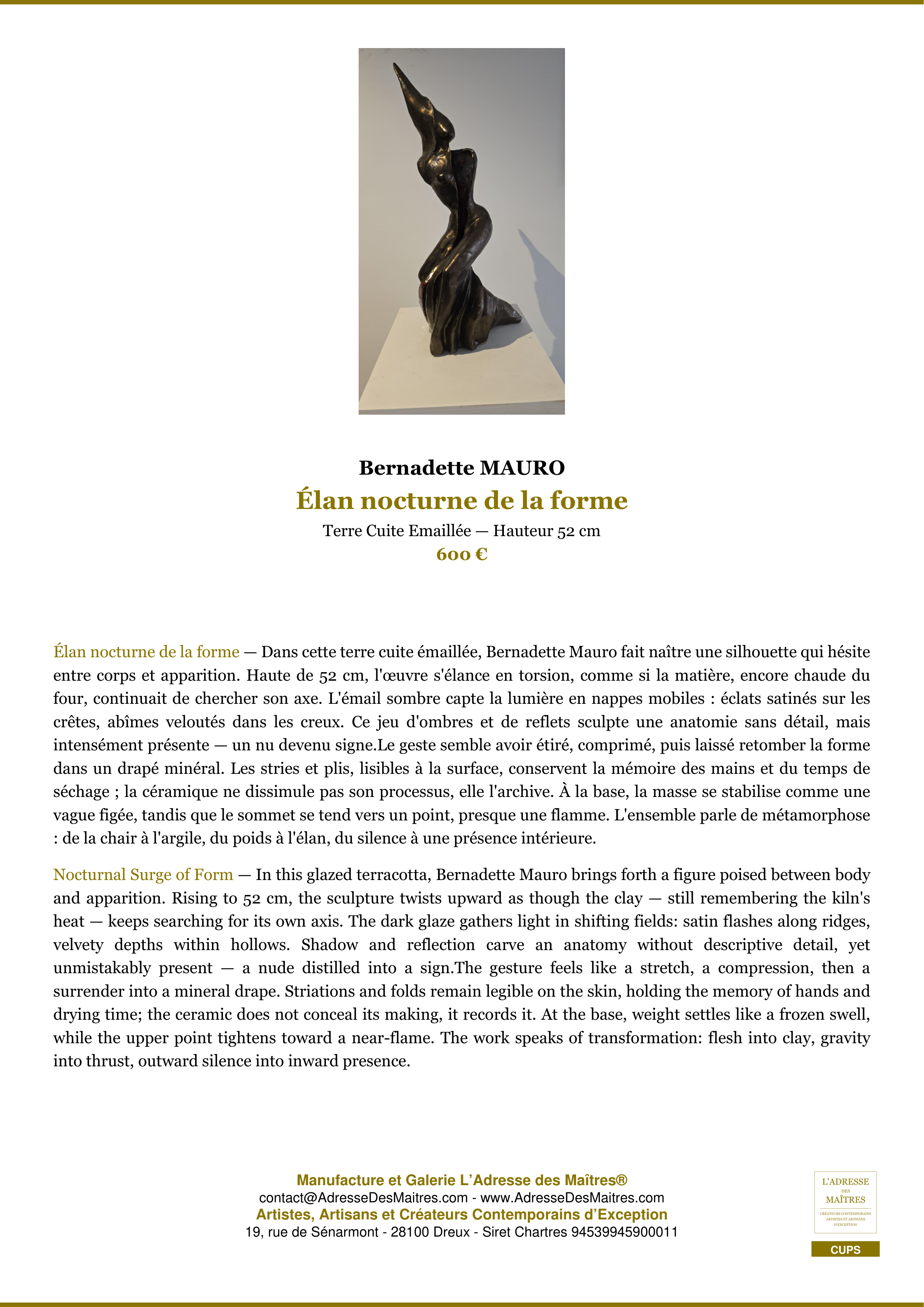 Fiche Premium — Élan nocturne de la forme — Bernadette MAURO — L'Adresse des Maîtres®