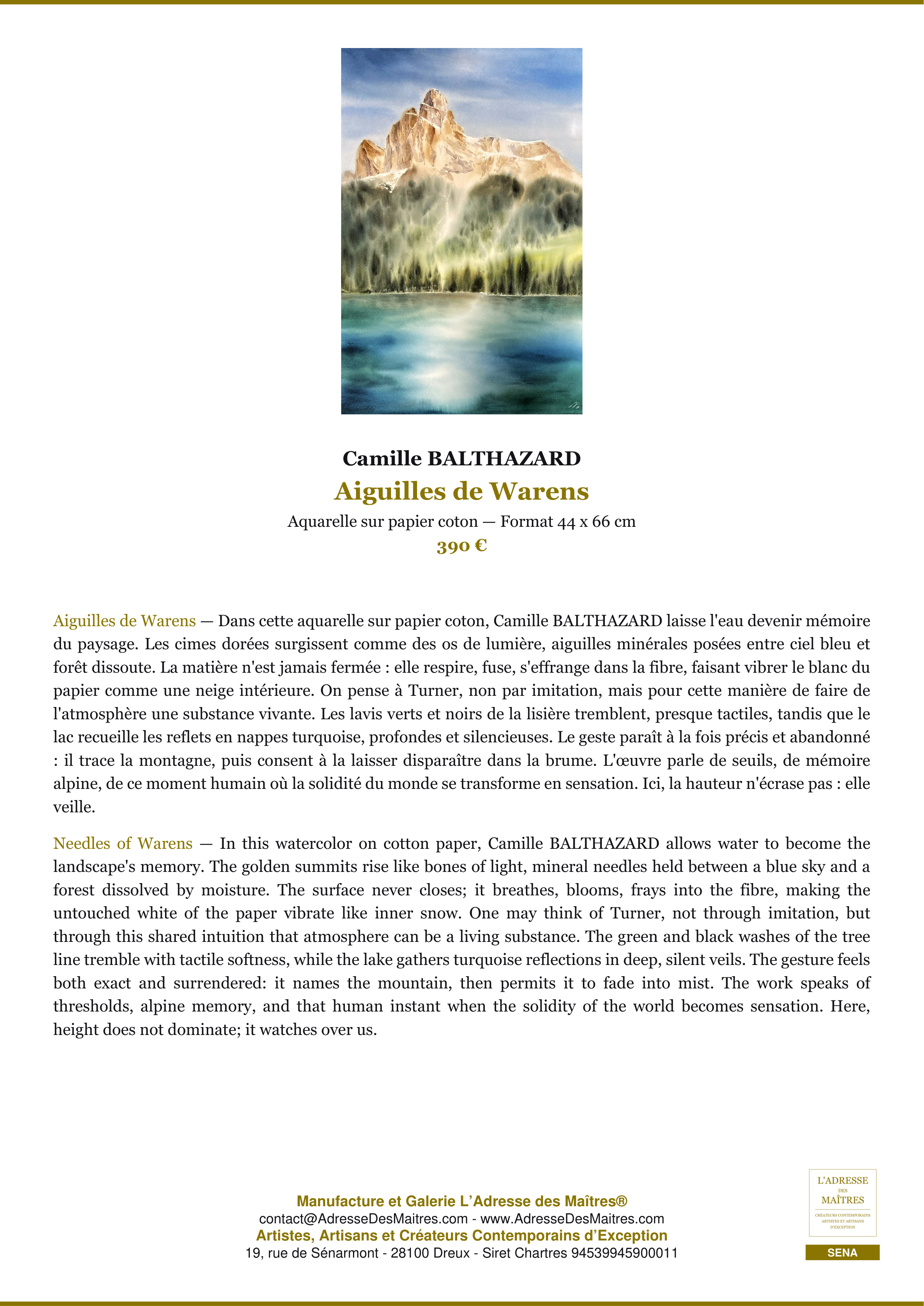 Fiche Premium — Aiguilles de Warens — Camille BALTHAZARD — L'Adresse des Maîtres®