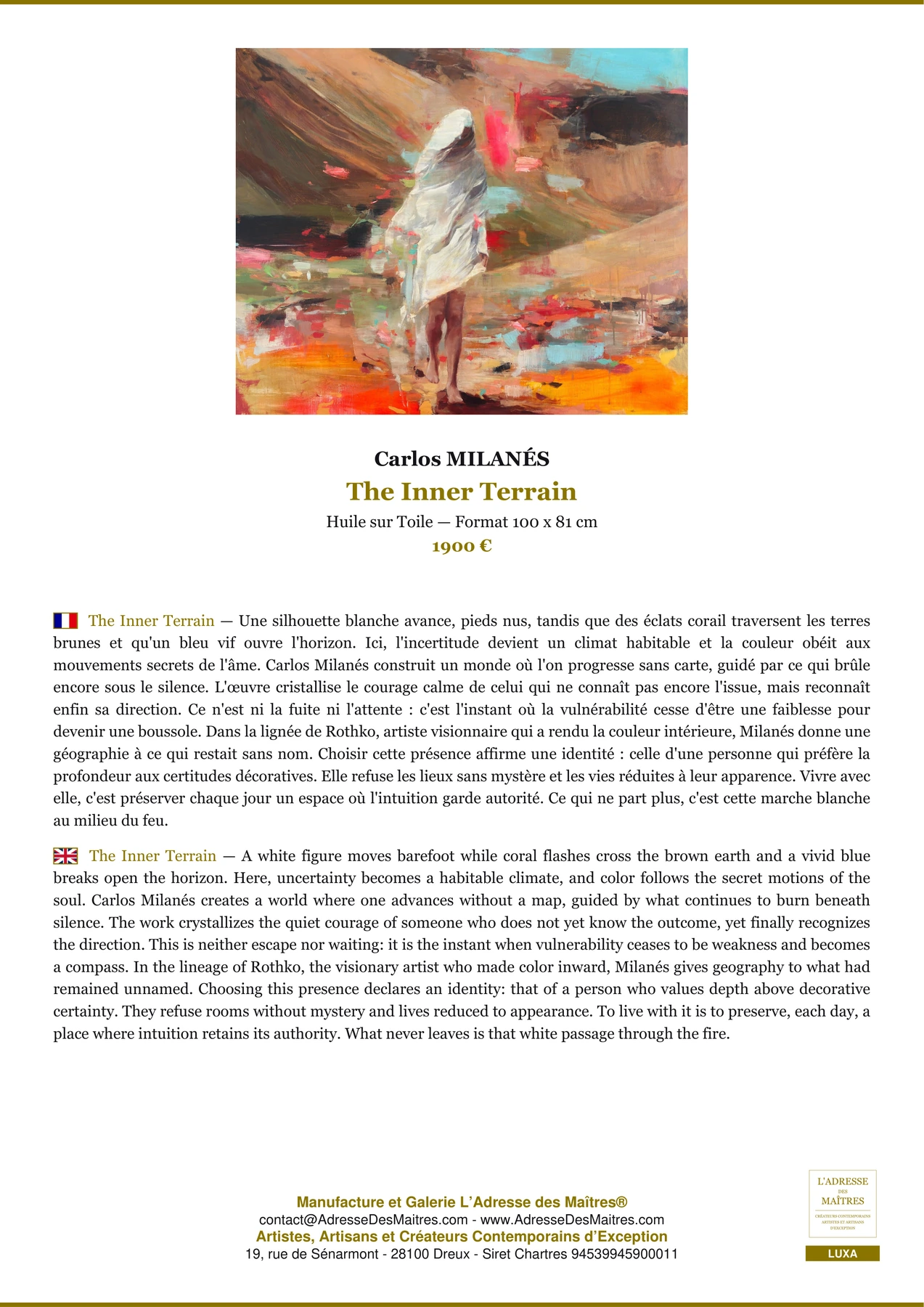 The Inner Terrain — Fiche Premium, Huile sur Toile 100 x 81 cm, Carlos MILANÉS