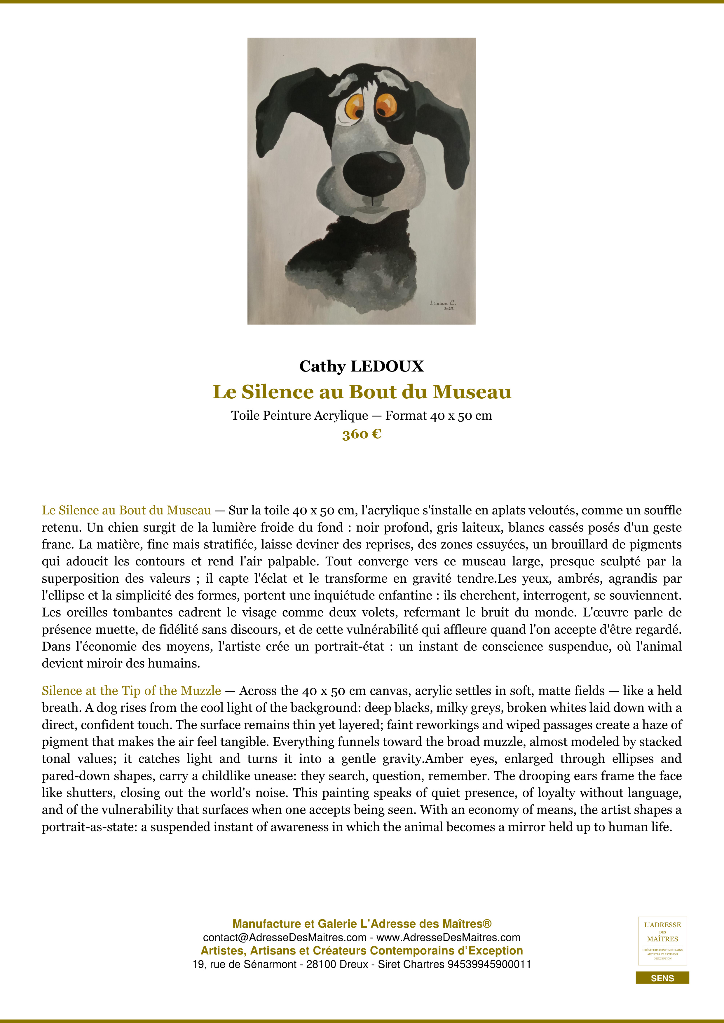 Fiche Premium — Le Silence au Bout du Museau — Cathy LEDOUX — L'Adresse des Maîtres®