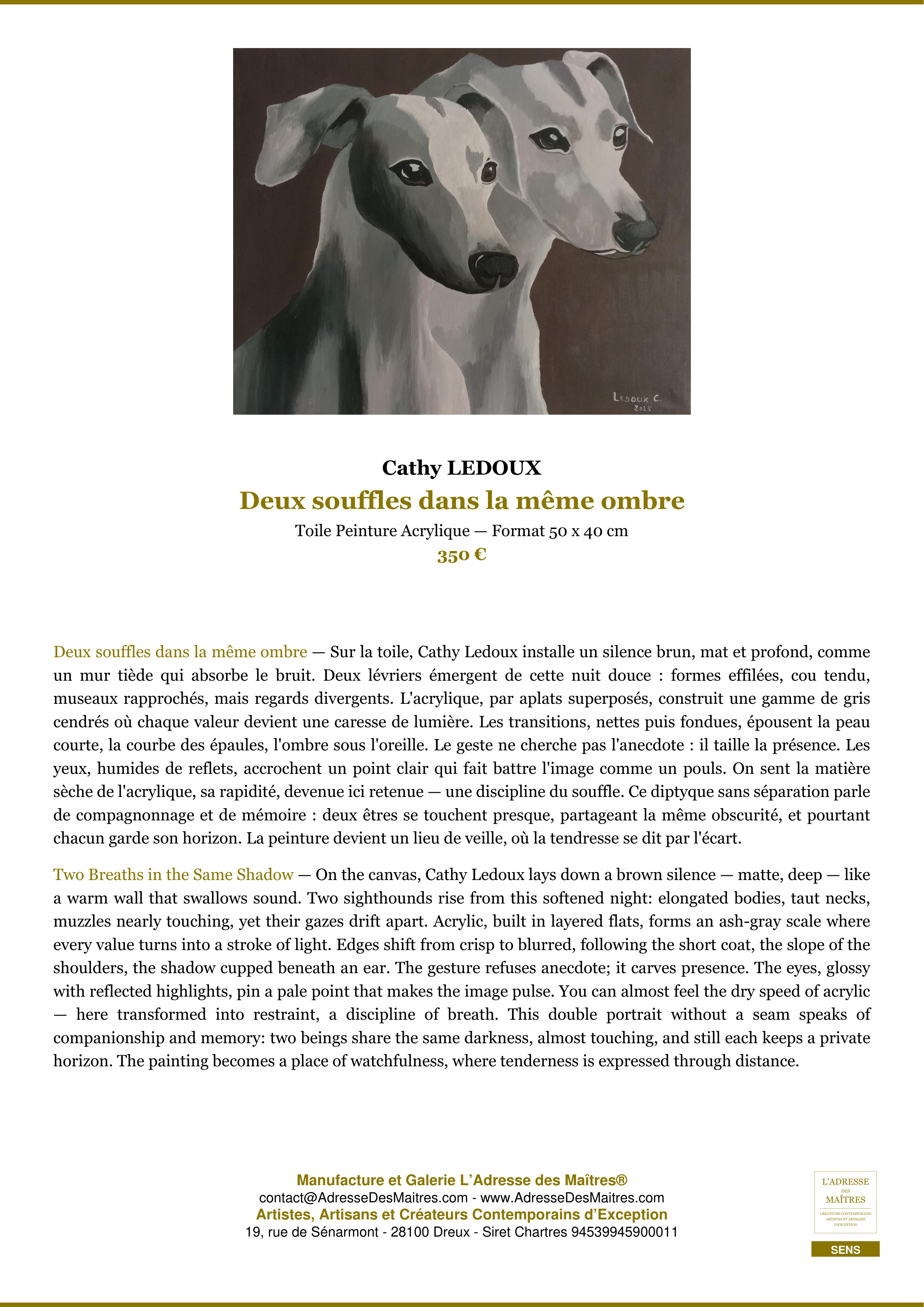 Fiche Premium — Deux souffles dans la même ombre — Cathy LEDOUX — L'Adresse des Maîtres®