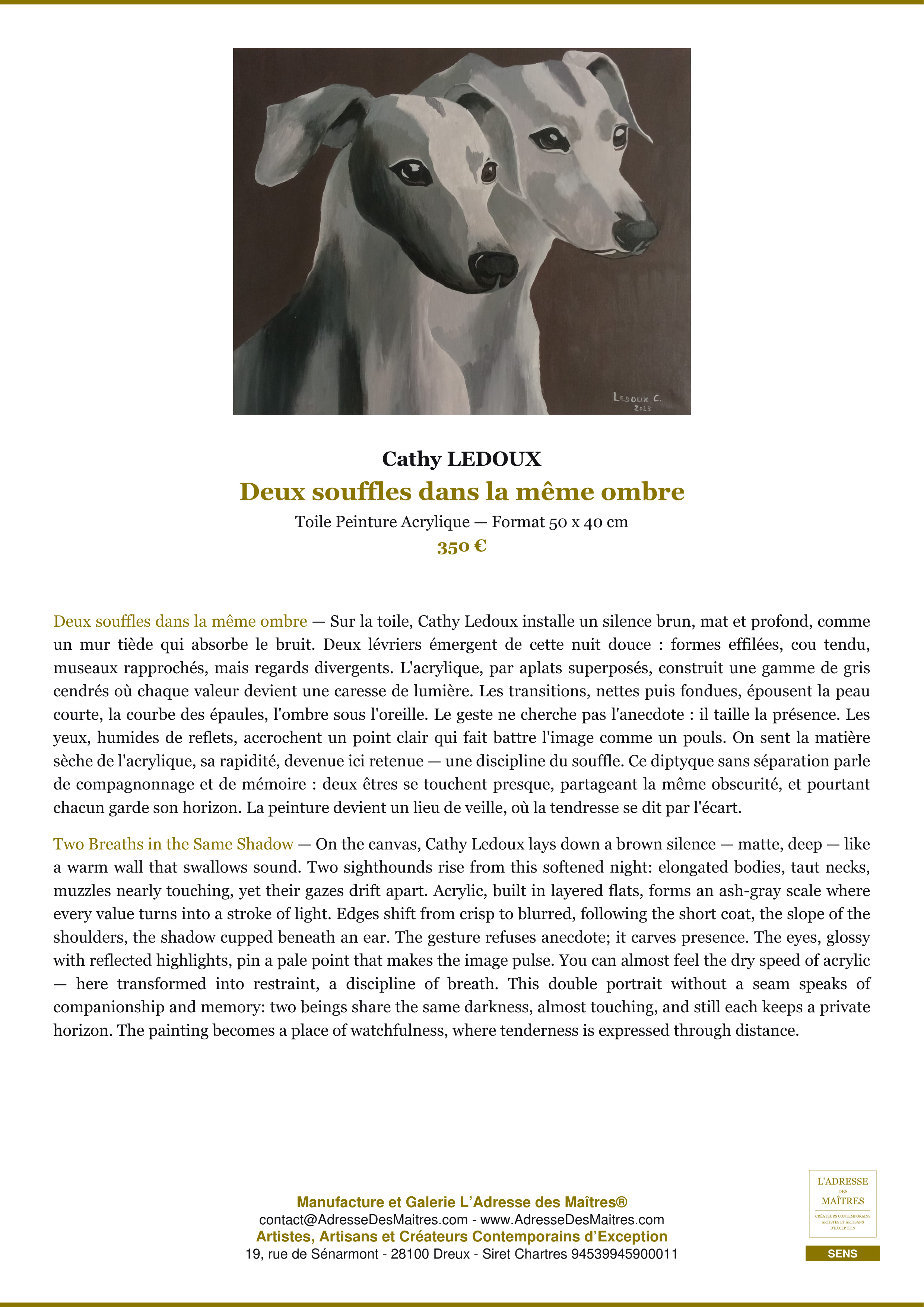 Fiche Premium — Deux souffles dans la même ombre — Cathy LEDOUX — L'Adresse des Maîtres®