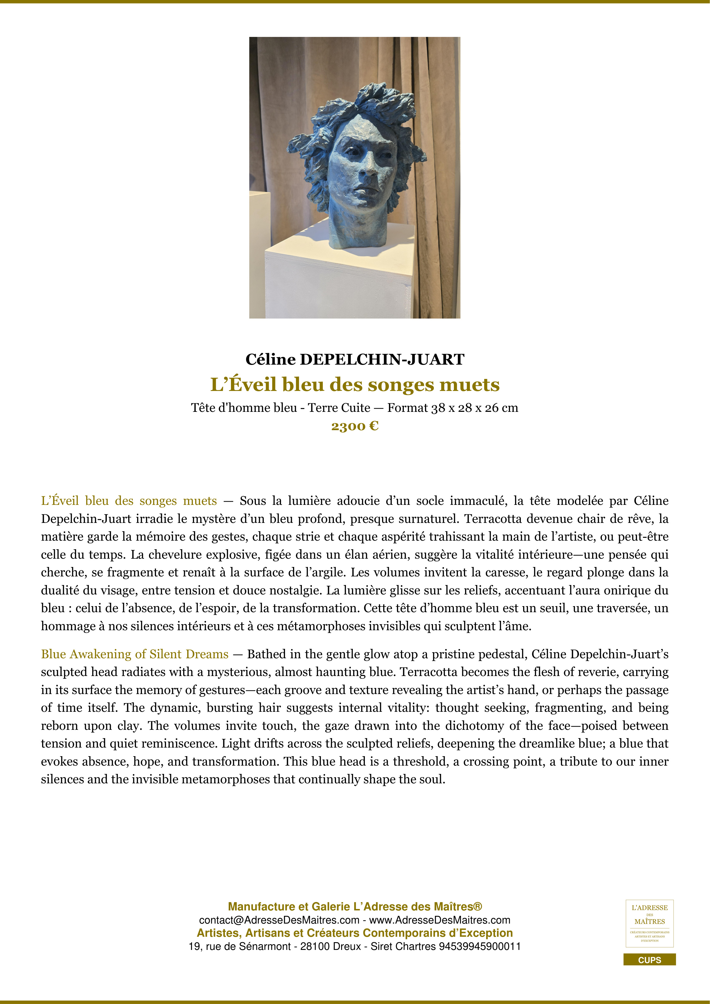 Fiche Premium — L’Éveil bleu des songes muets — Céline DEPELCHIN-JUART — L'Adresse des Maîtres®
