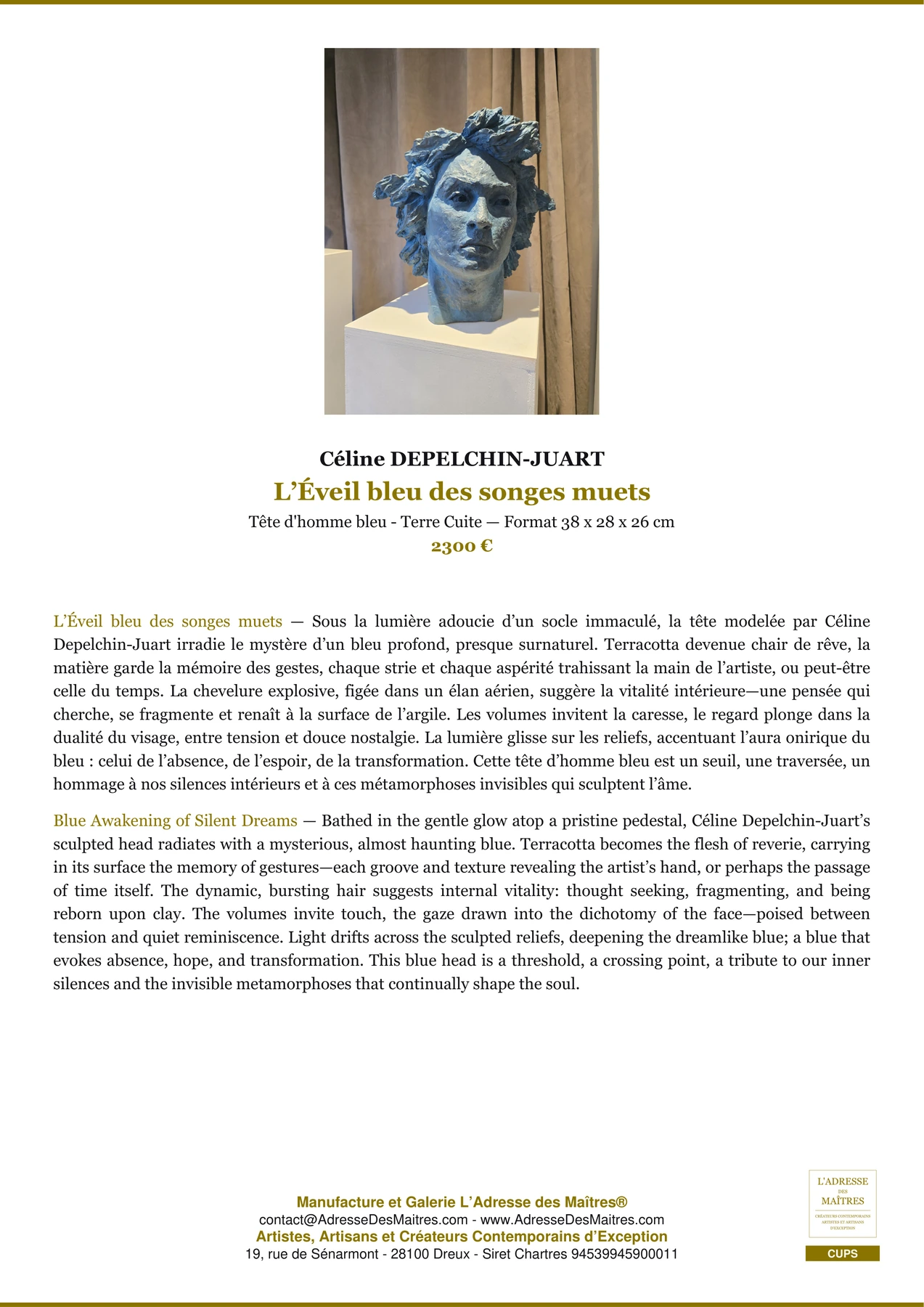 Fiche Premium - L’Éveil bleu des songes muets - Céline DEPELCHIN-JUART - L'Adresse des Maîtres®