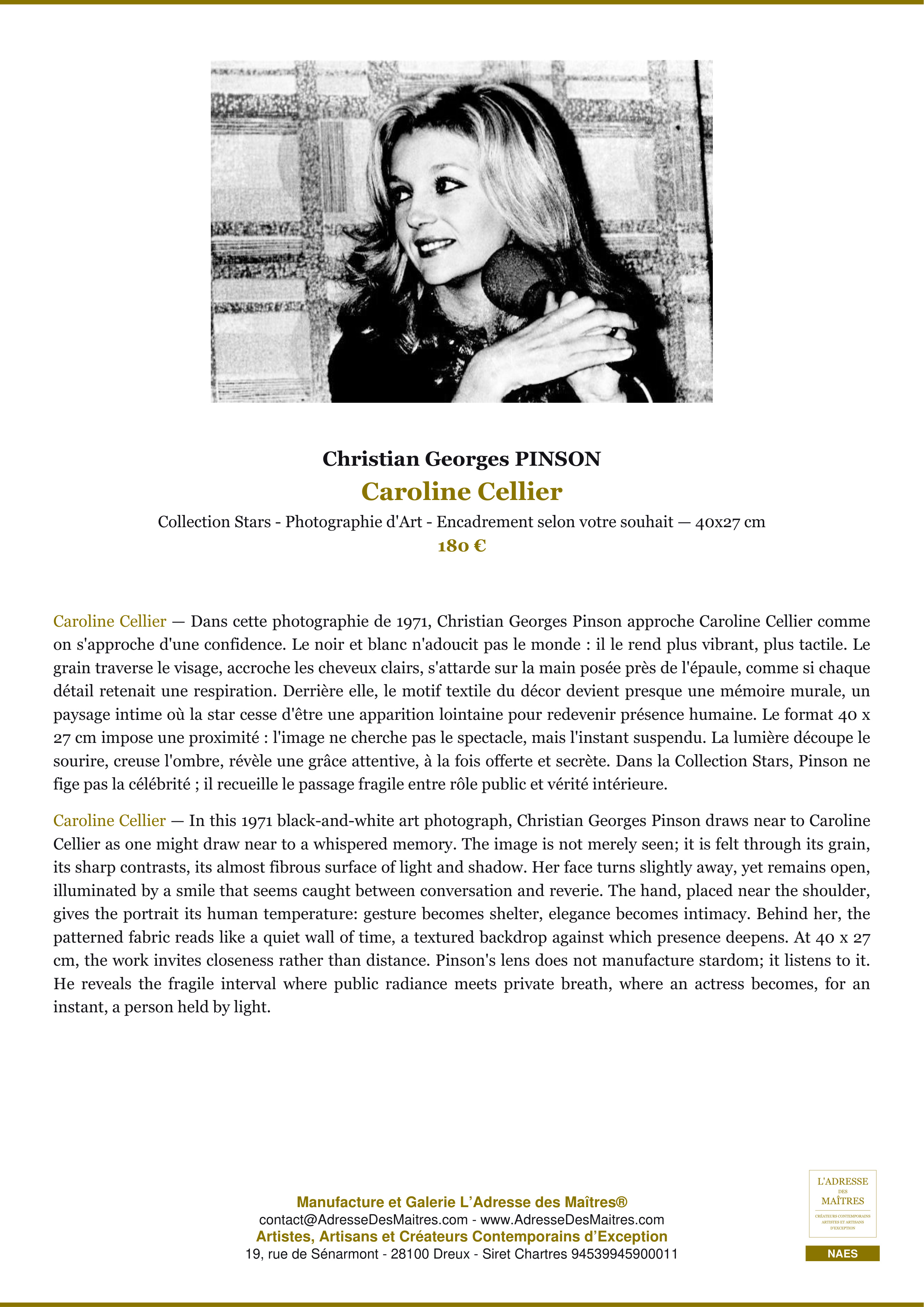 Fiche Premium — Caroline Cellier — Christian Georges PINSON — L'Adresse des Maîtres®