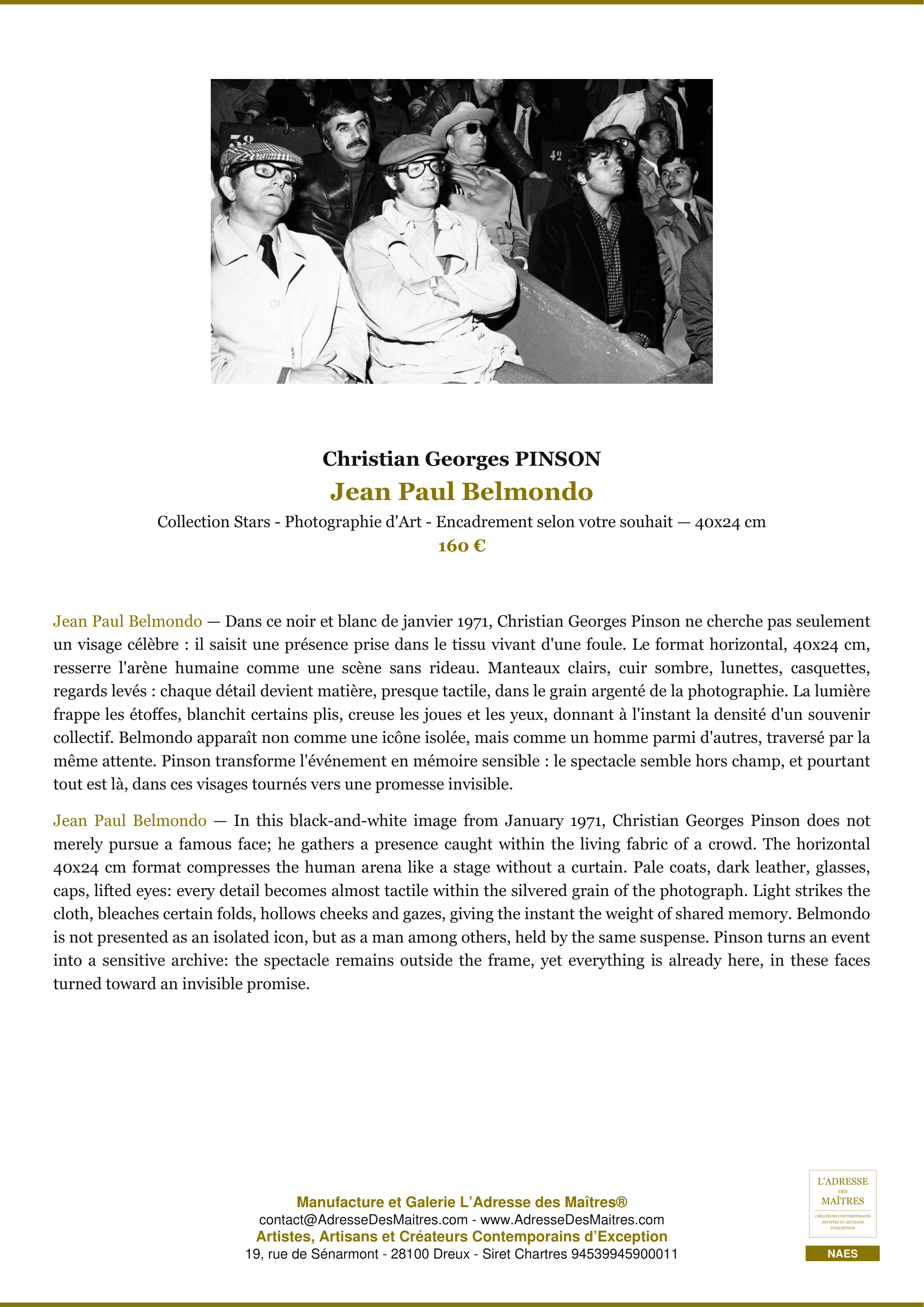 Fiche Premium — Jean Paul Belmondo — Christian Georges PINSON — L'Adresse des Maîtres®