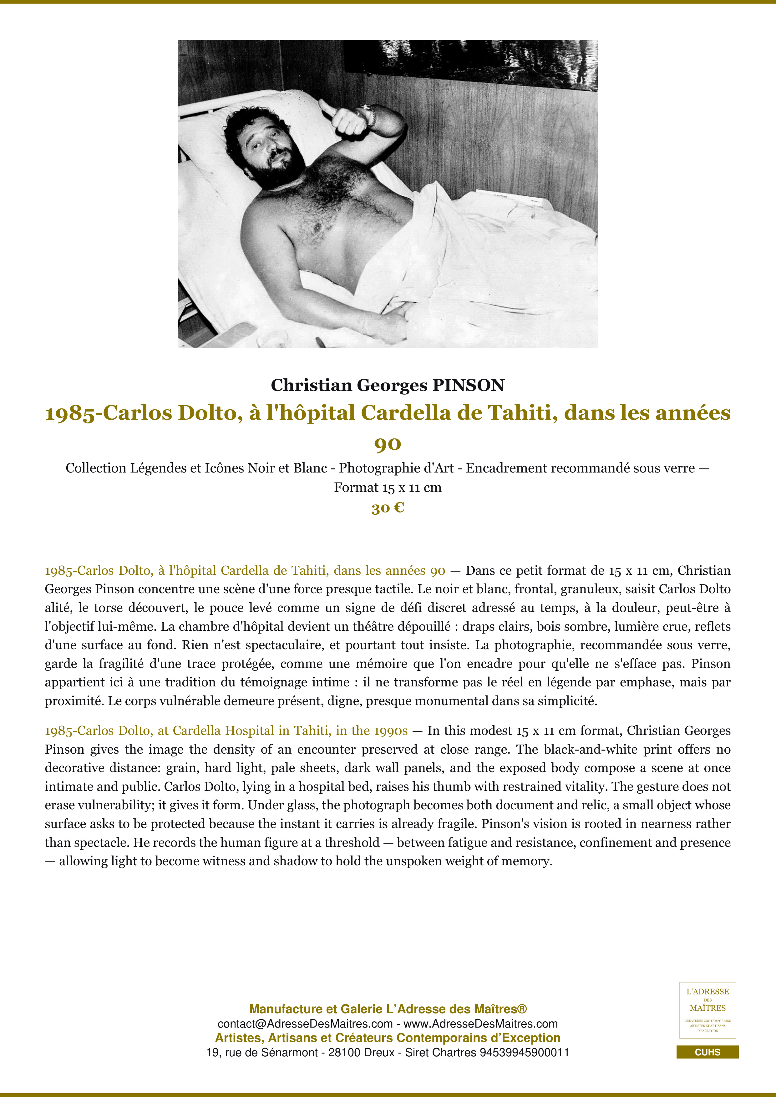 Fiche Premium — 1985-Carlos Dolto, à l'hôpital Cardella de Tahiti, dans les années 90 — Christian Georges PINSON — L'Adresse des Maîtres®