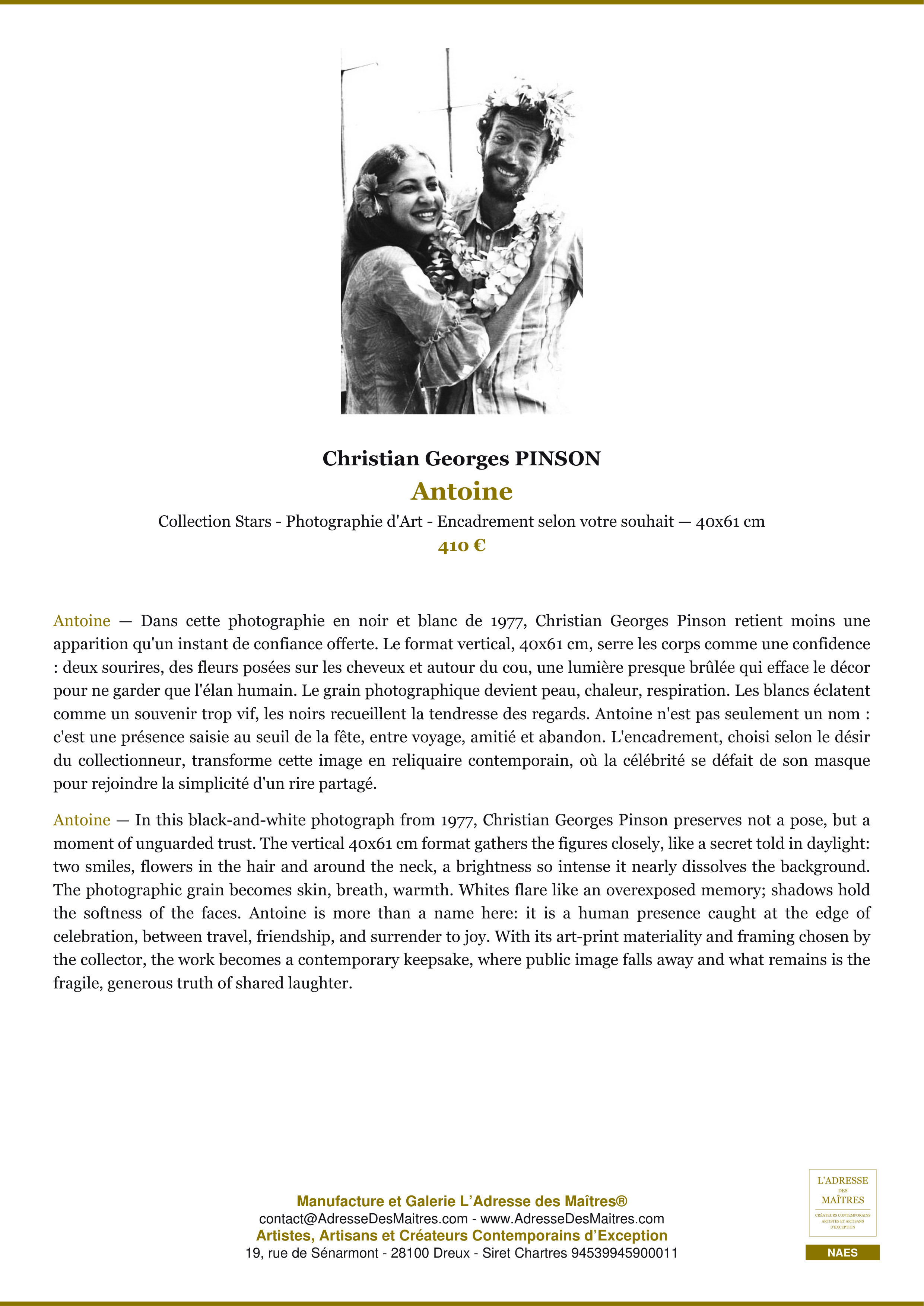 Fiche Premium — Antoine — Christian Georges PINSON — L'Adresse des Maîtres®
