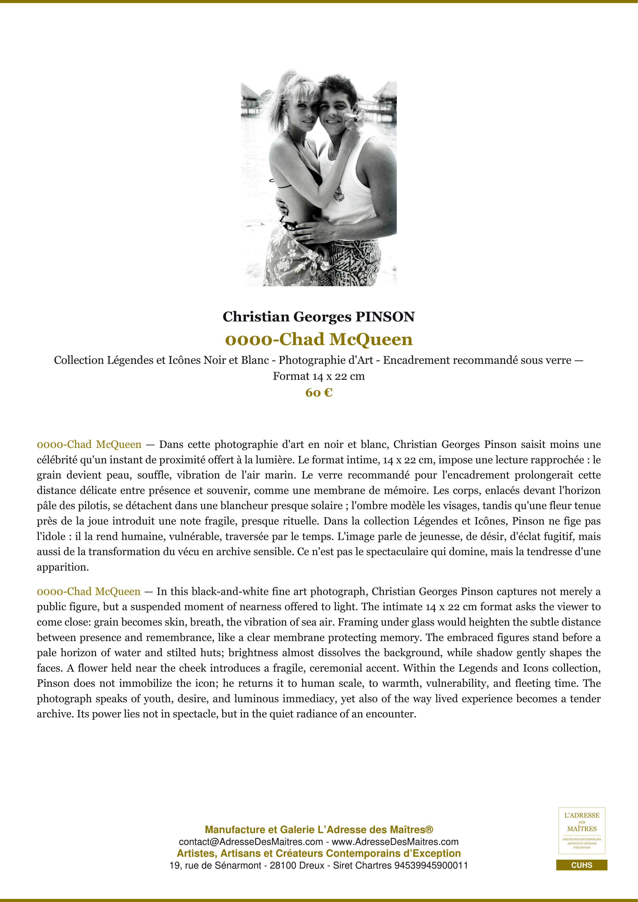 Fiche Premium — 0000-Chad McQueen — Christian Georges PINSON — L'Adresse des Maîtres®