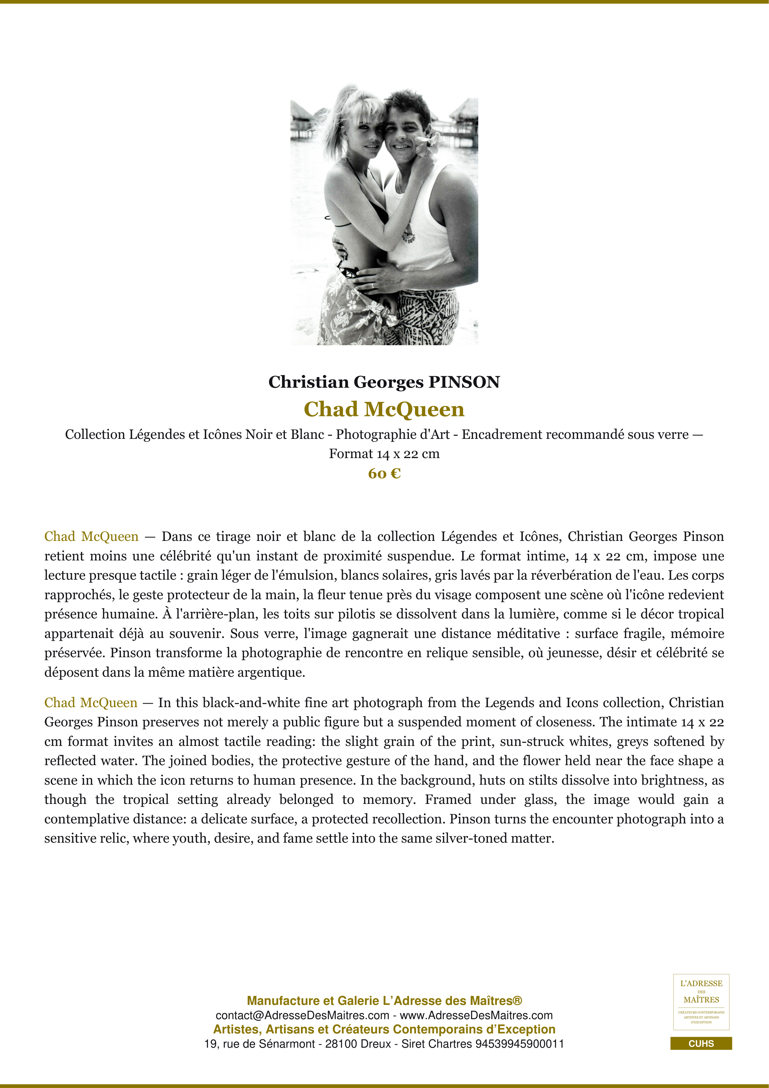 Fiche Premium — Chad McQueen — Christian Georges PINSON — L'Adresse des Maîtres®