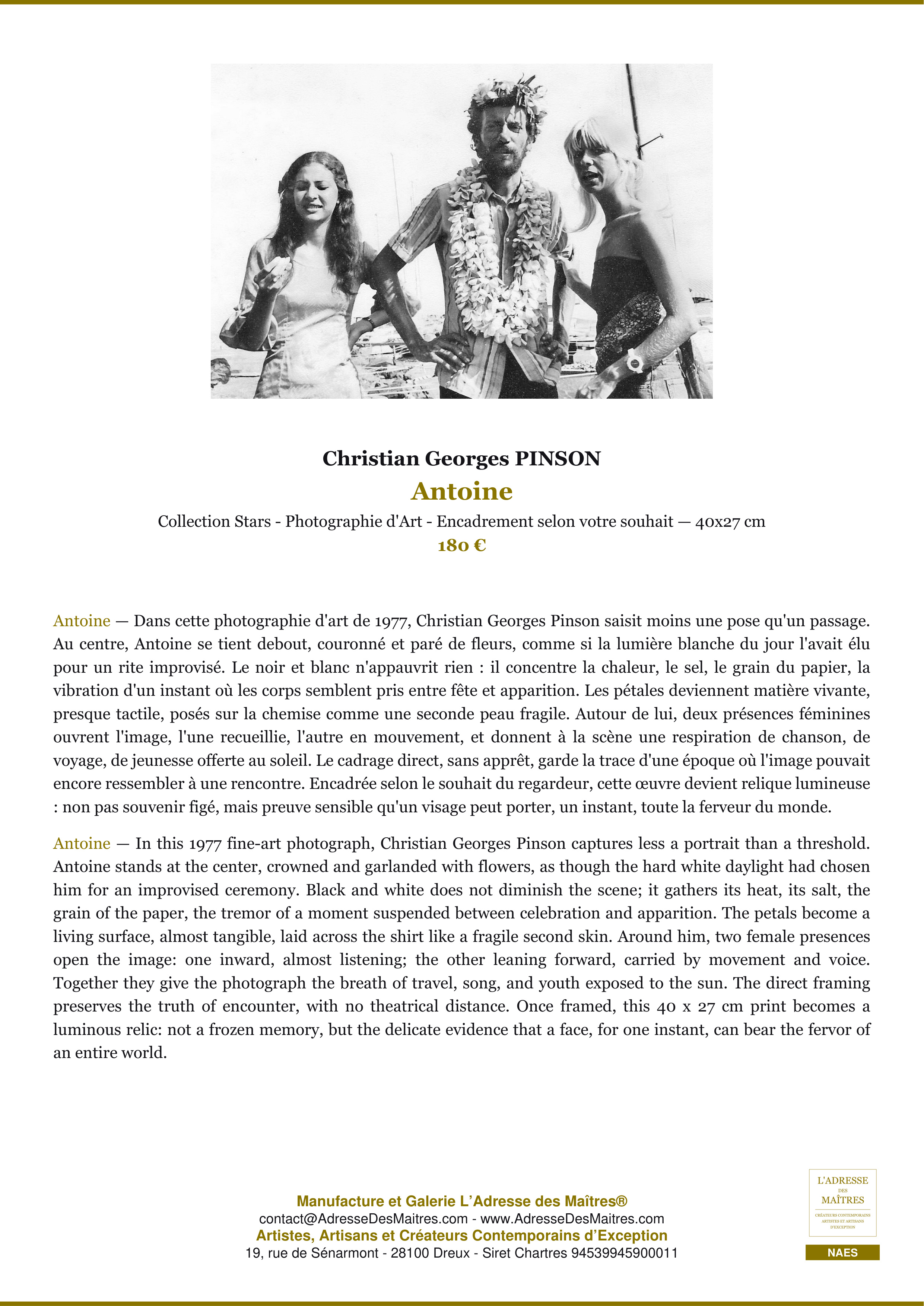 Fiche Premium — Antoine — Christian Georges PINSON — L'Adresse des Maîtres®