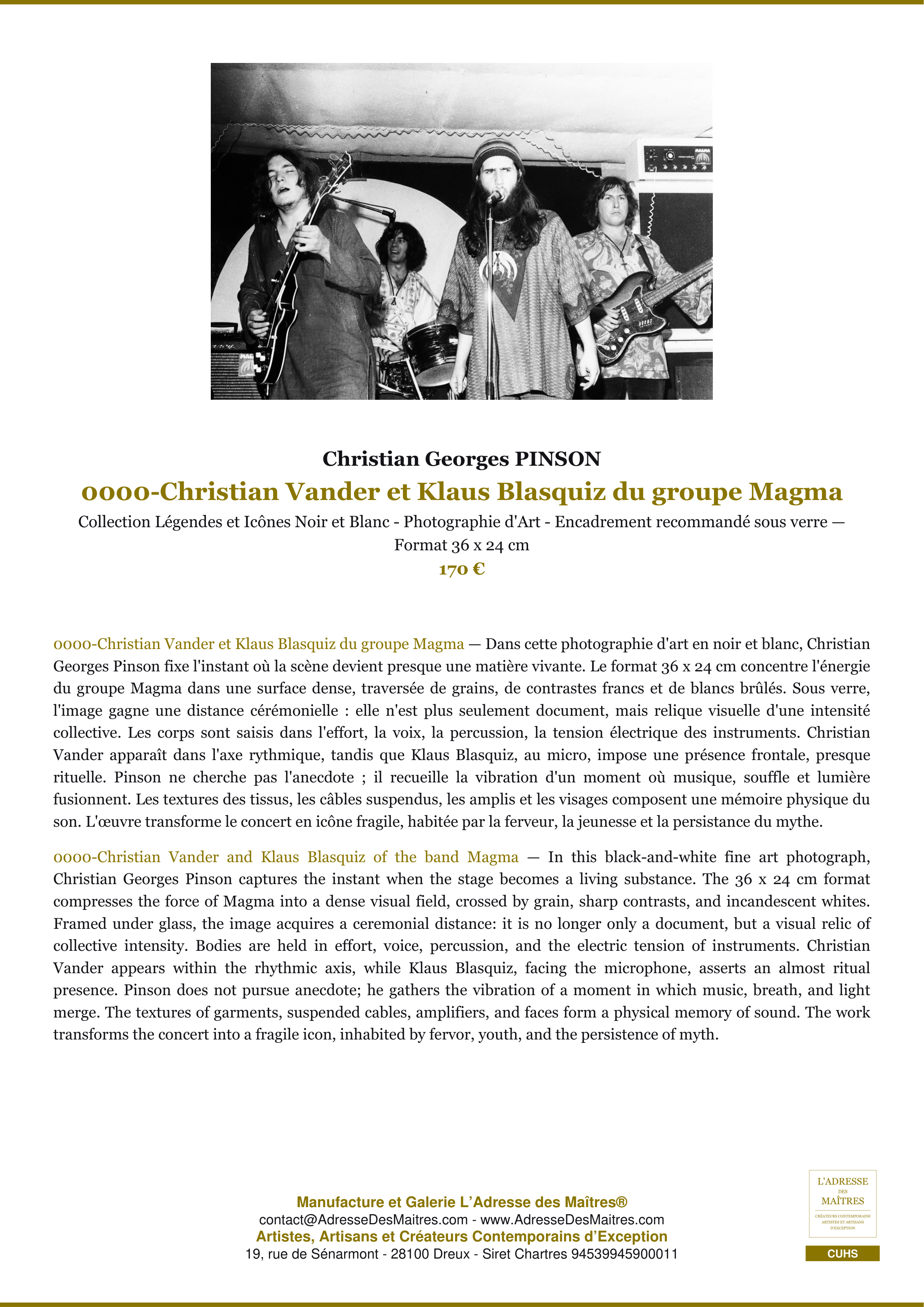 Fiche Premium — 0000-Christian Vander et Klaus Blasquiz du groupe Magma — Christian Georges PINSON — L'Adresse des Maîtres®