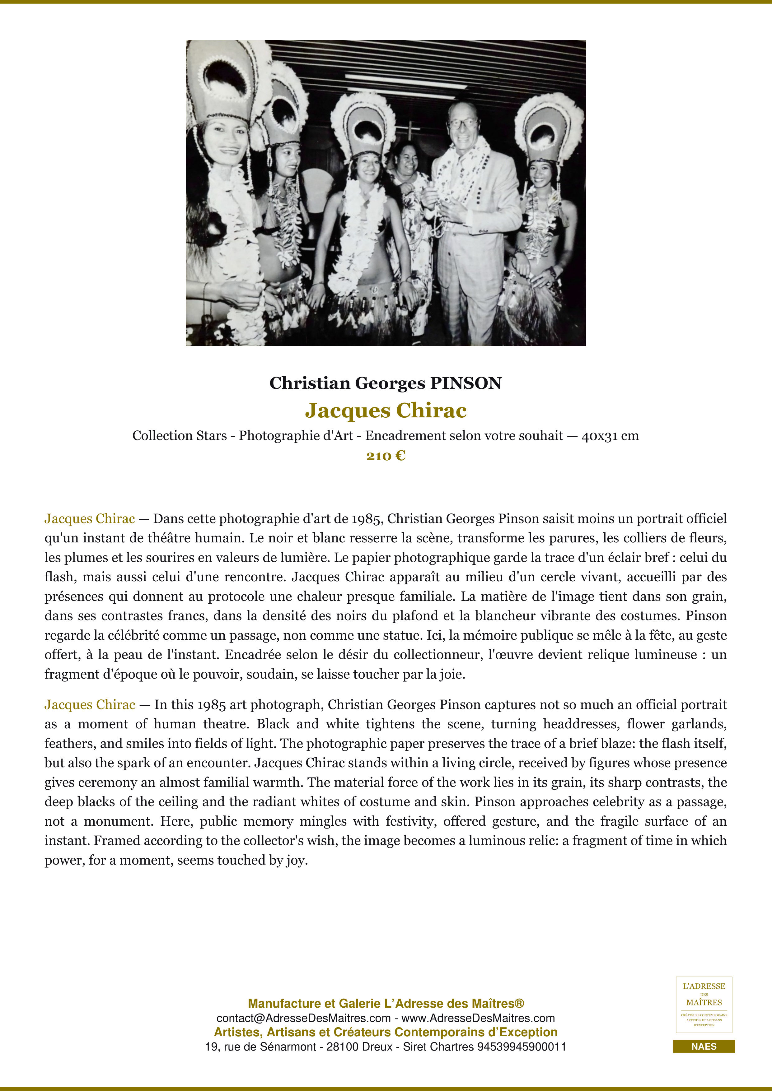 Fiche Premium — Jacques Chirac — Christian Georges PINSON — L'Adresse des Maîtres®