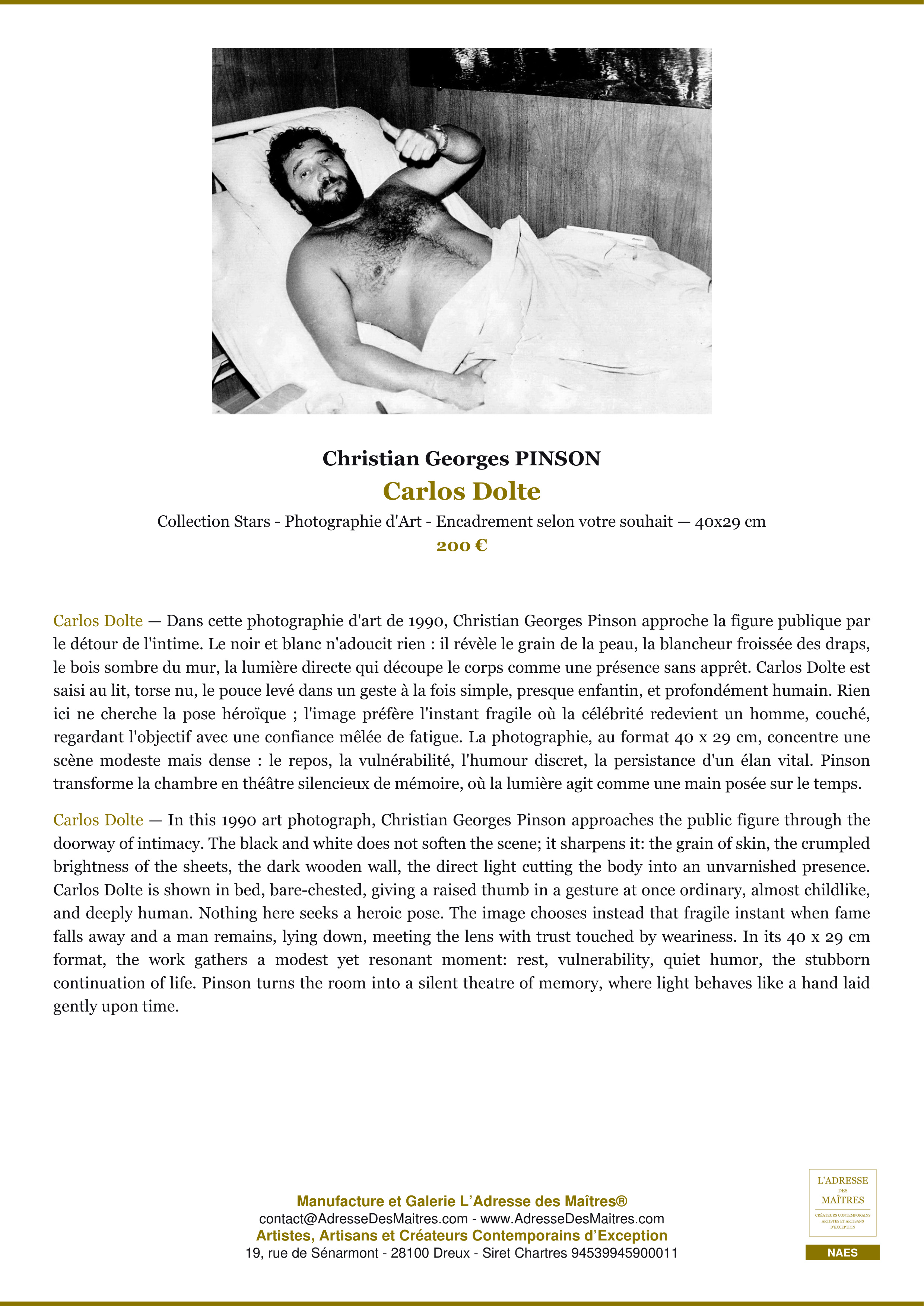 Fiche Premium — Carlos Dolte — Christian Georges PINSON — L'Adresse des Maîtres®