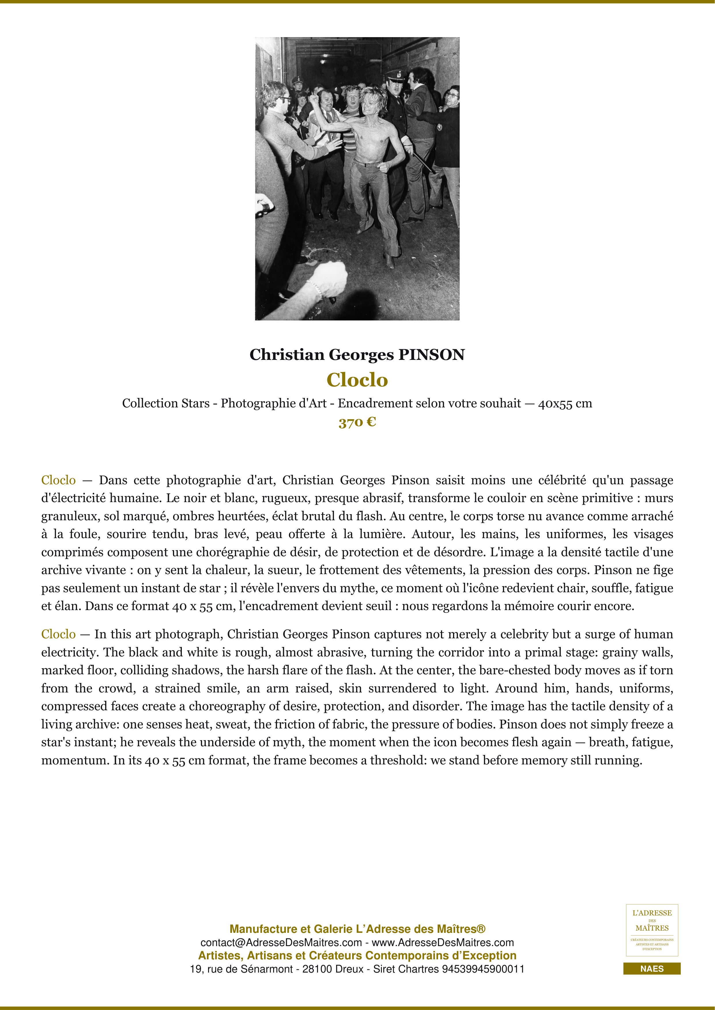Fiche Premium — Cloclo — Christian Georges PINSON — L'Adresse des Maîtres®