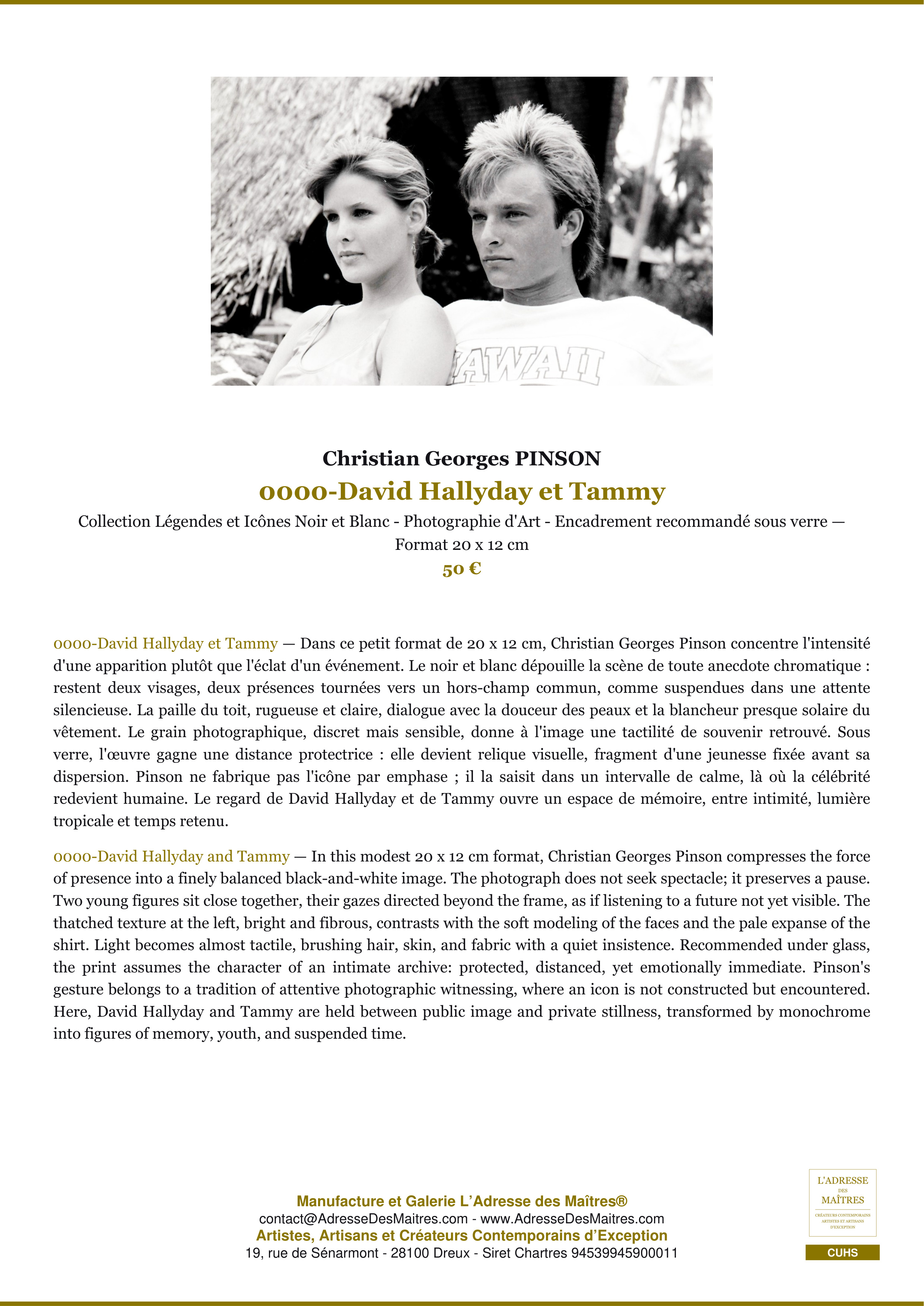 Fiche Premium — 0000-David Hallyday et Tammy — Christian Georges PINSON — L'Adresse des Maîtres®