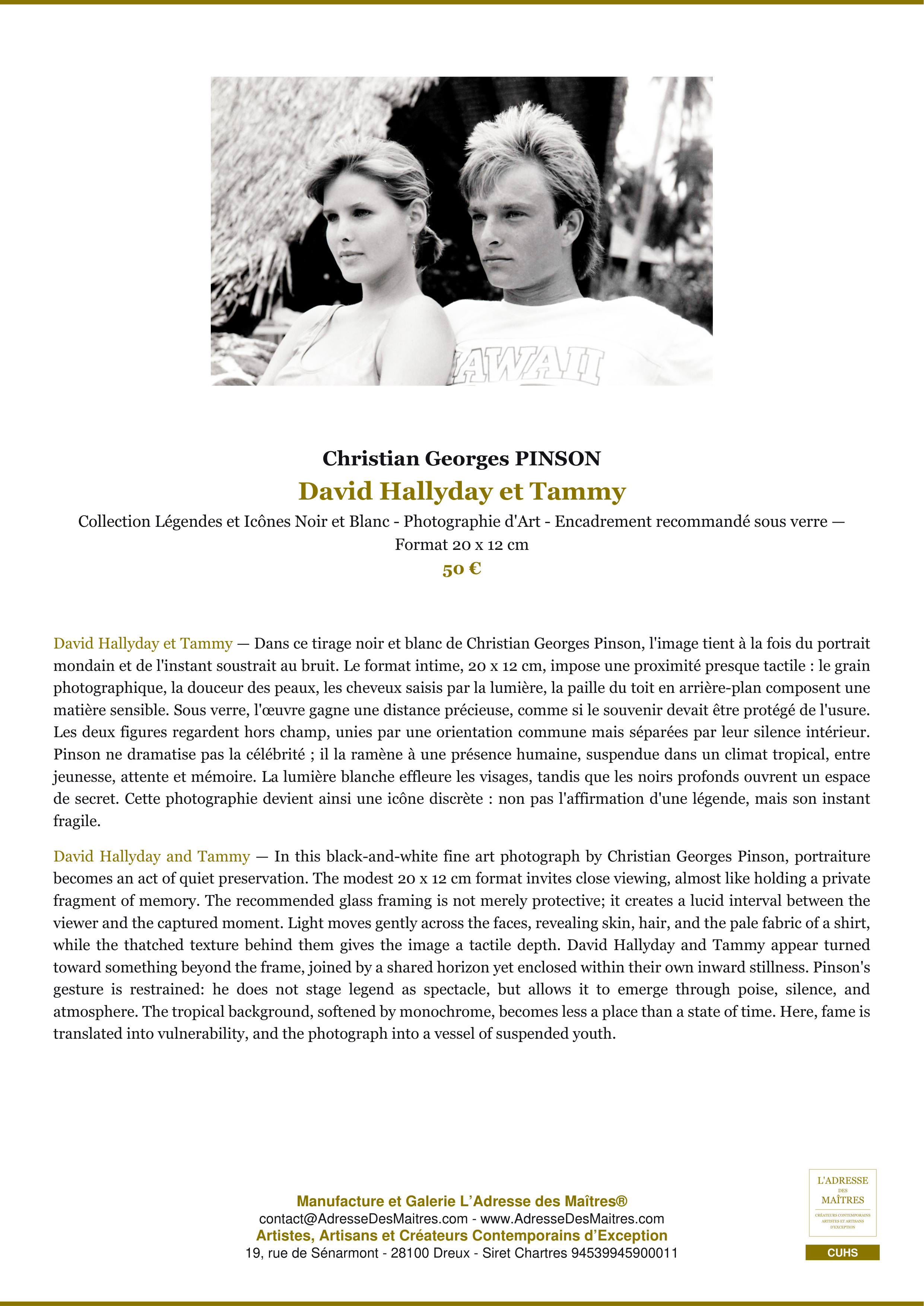 Fiche Premium — David Hallyday et Tammy — Christian Georges PINSON — L'Adresse des Maîtres®