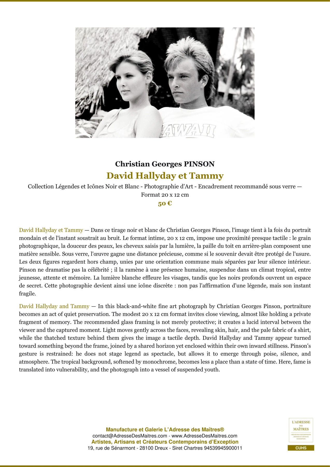 Fiche Premium - David Hallyday et Tammy - Christian Georges PINSON - L'Adresse des Maîtres®
