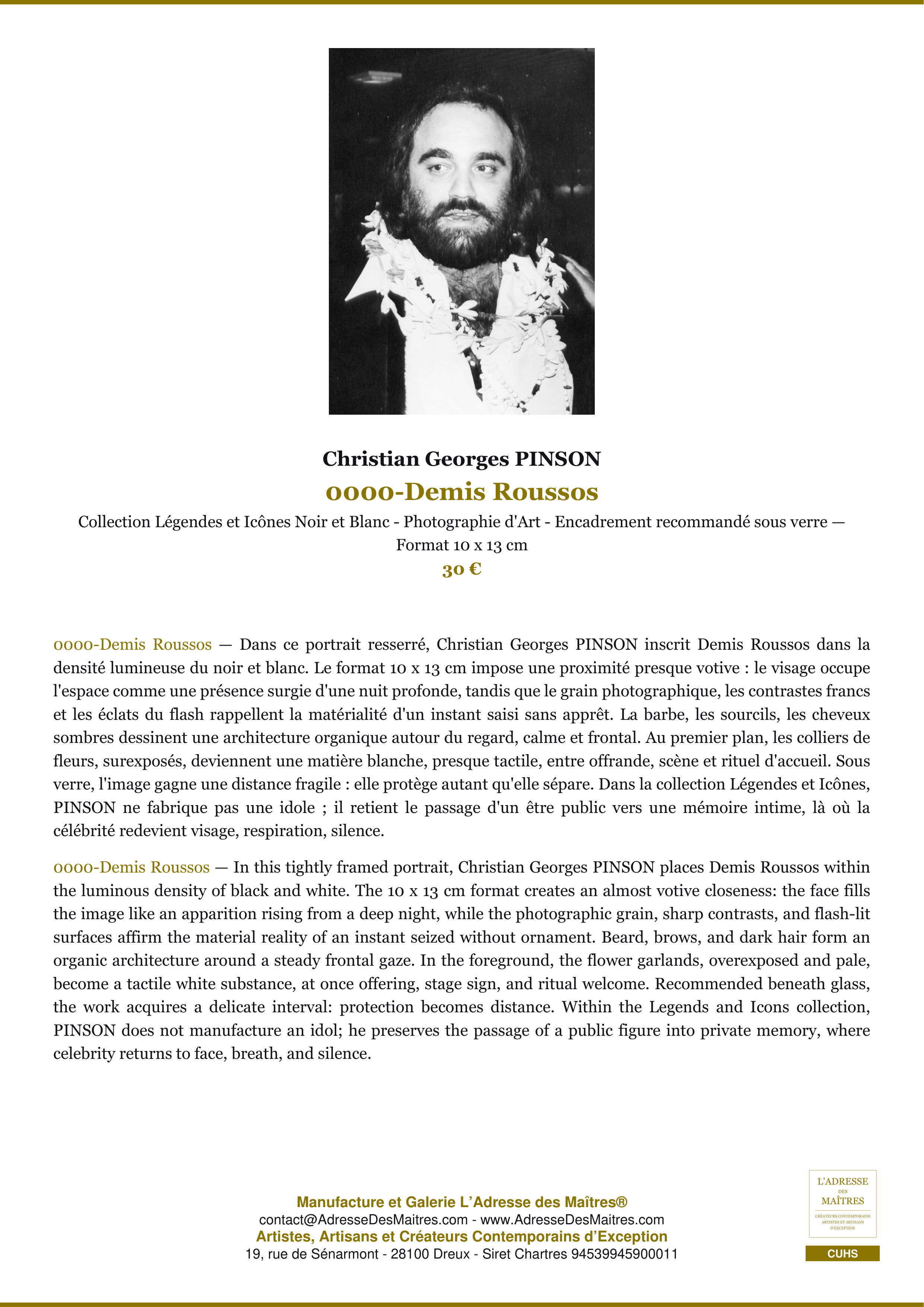 Fiche Premium — 0000-Demis Roussos — Christian Georges PINSON — L'Adresse des Maîtres®