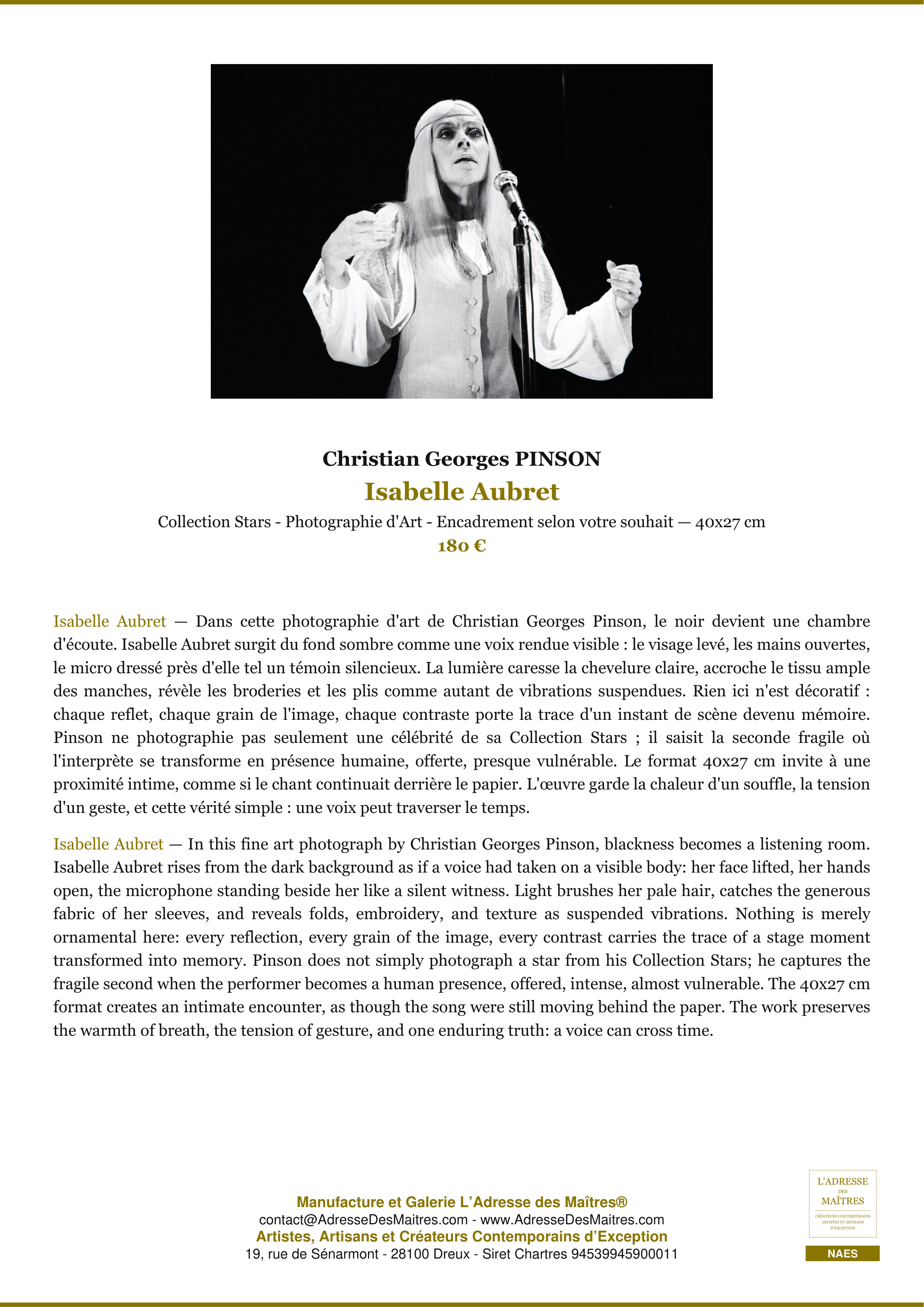 Fiche Premium — Isabelle Aubret — Christian Georges PINSON — L'Adresse des Maîtres®
