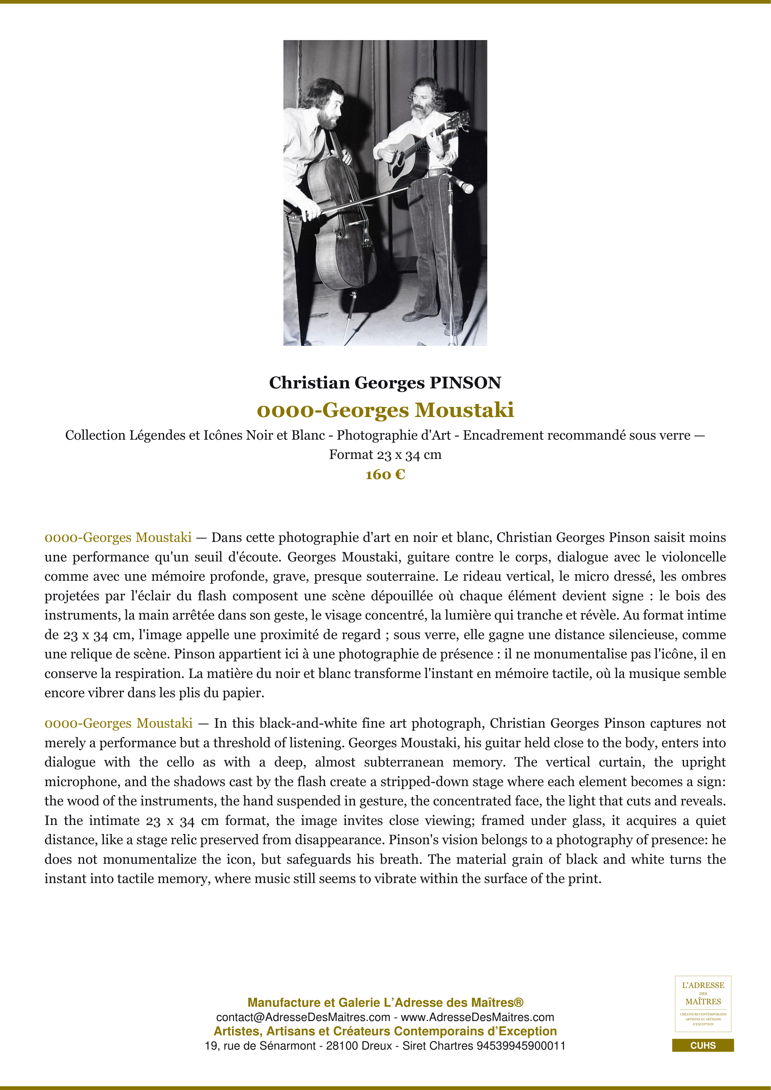 Fiche Premium — 0000-Georges Moustaki — Christian Georges PINSON — L'Adresse des Maîtres®