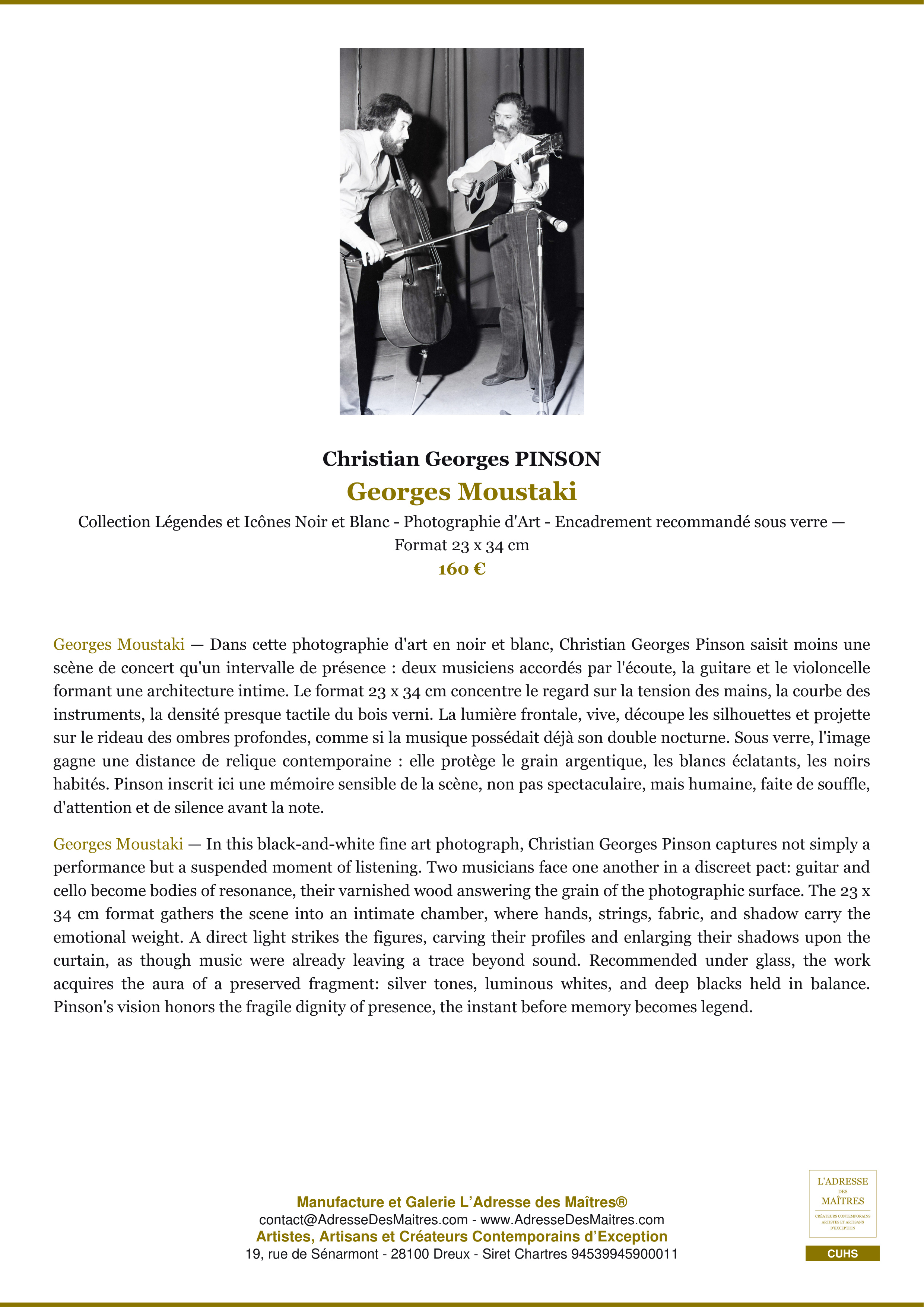 Fiche Premium — Georges Moustaki — Christian Georges PINSON — L'Adresse des Maîtres®