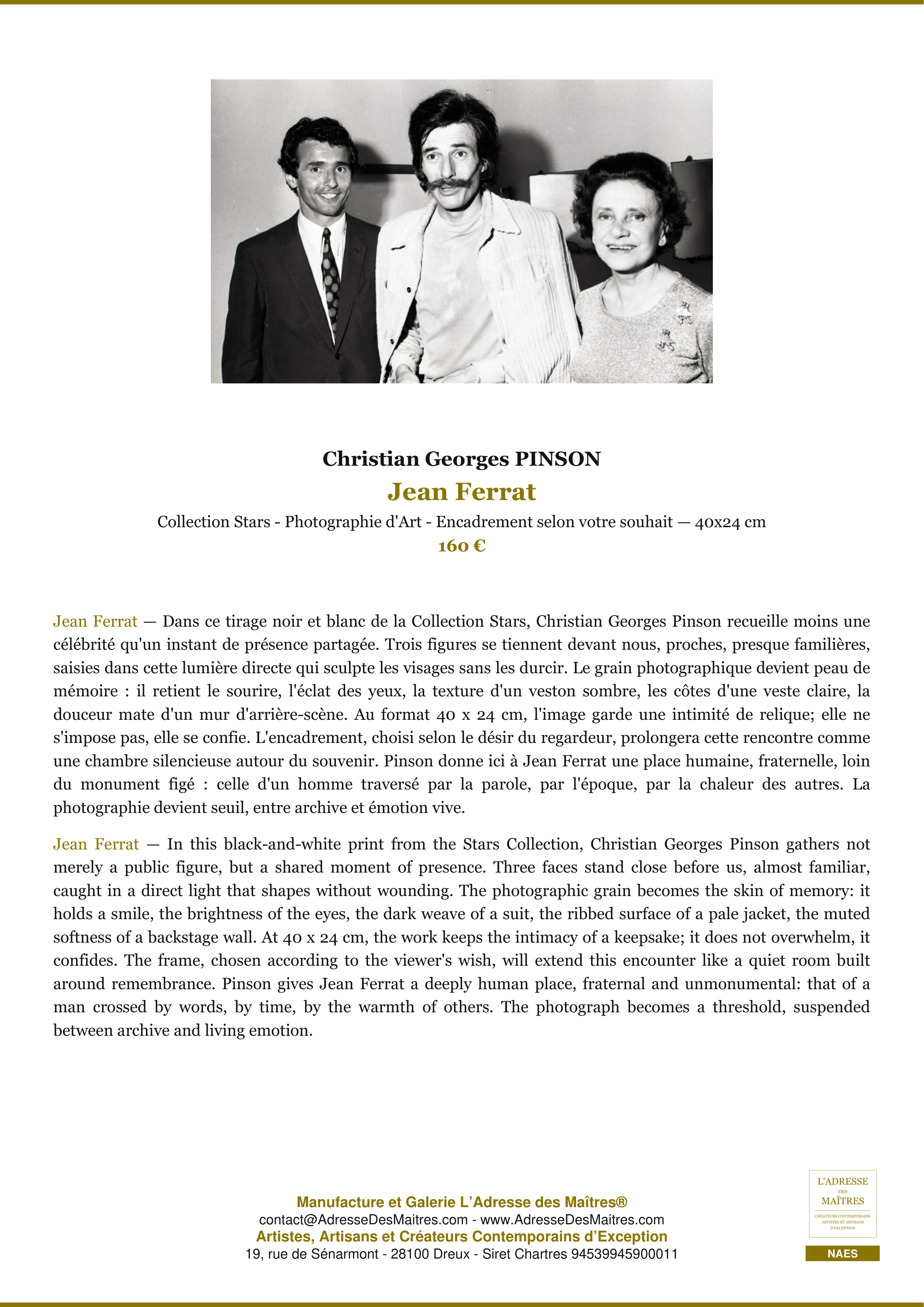 Fiche Premium — Jean Ferrat — Christian Georges PINSON — L'Adresse des Maîtres®