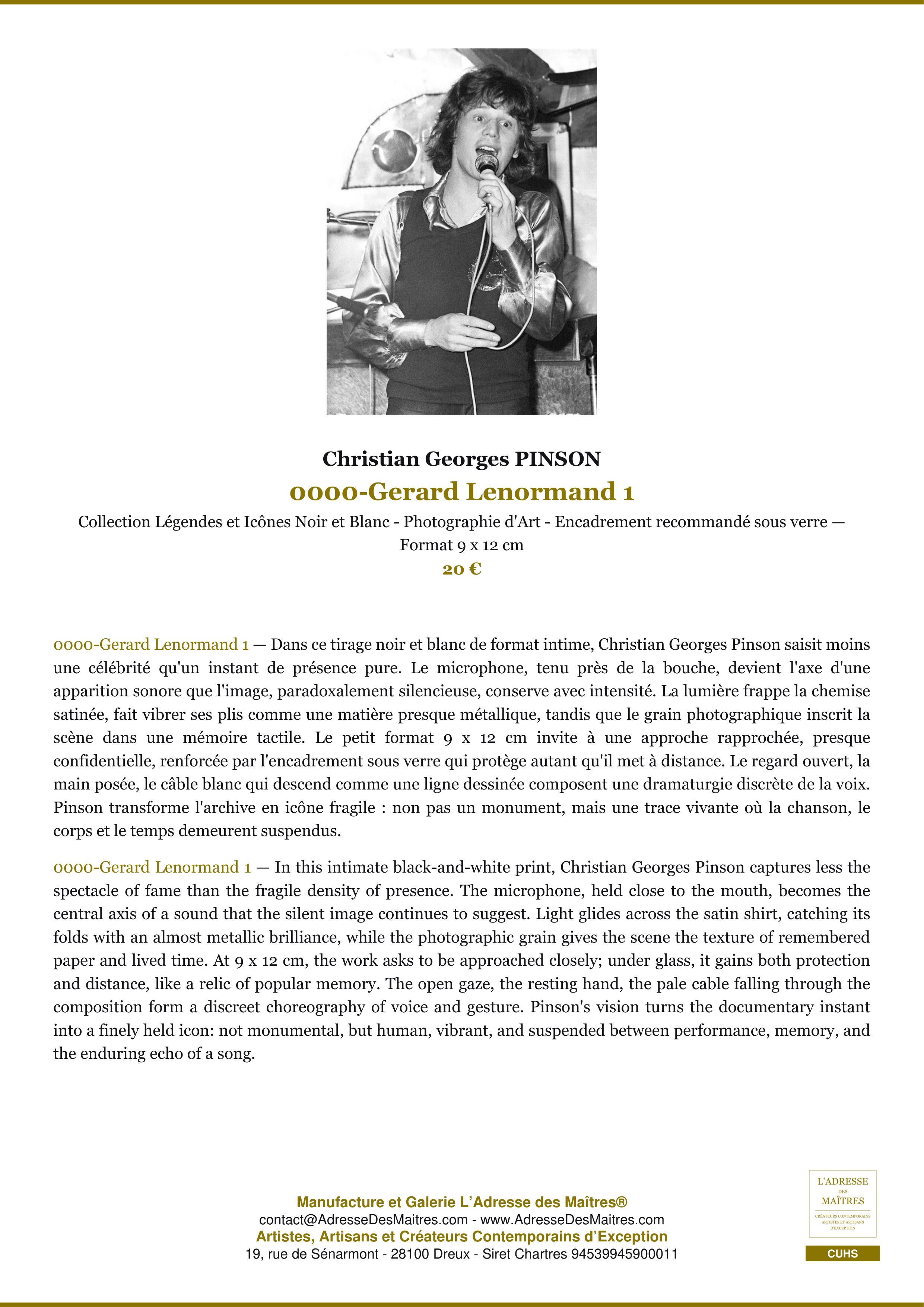 Fiche Premium — 0000-Gerard Lenormand 1 — Christian Georges PINSON — L'Adresse des Maîtres®