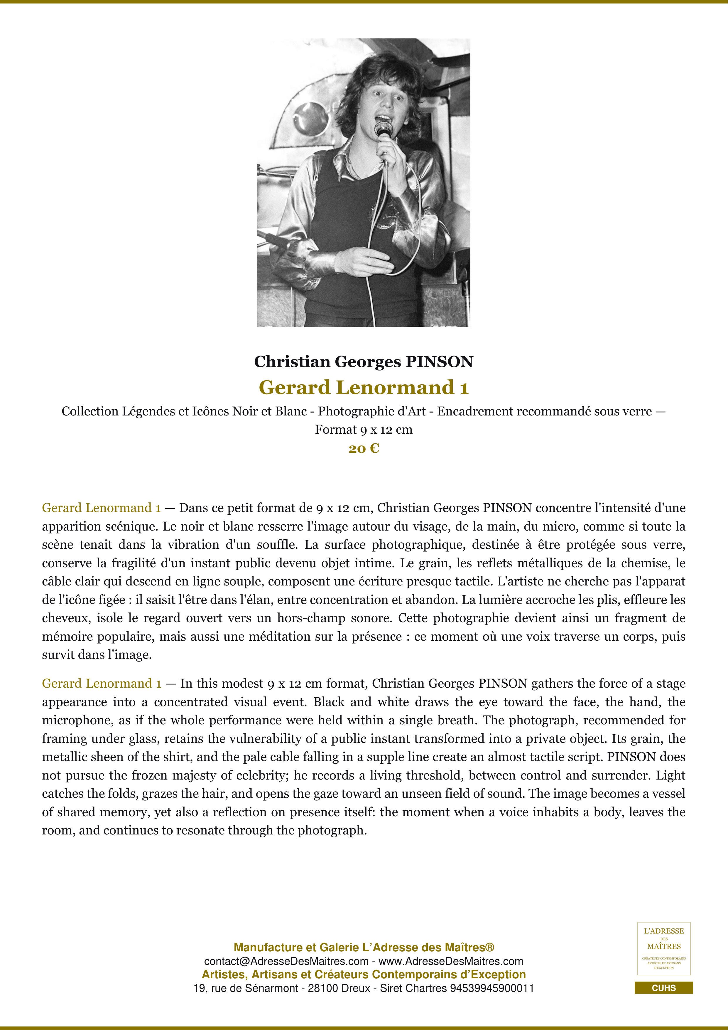 Fiche Premium — Gerard Lenormand 1 — Christian Georges PINSON — L'Adresse des Maîtres®