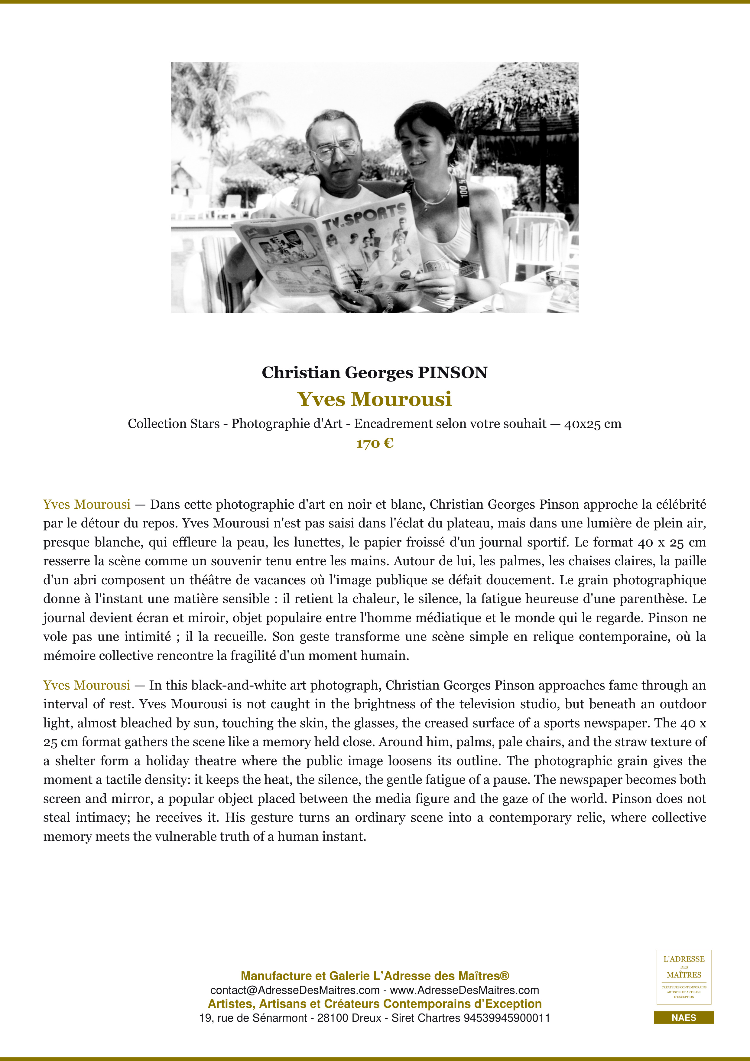 Fiche Premium — Yves Mourousi — Christian Georges PINSON — L'Adresse des Maîtres®