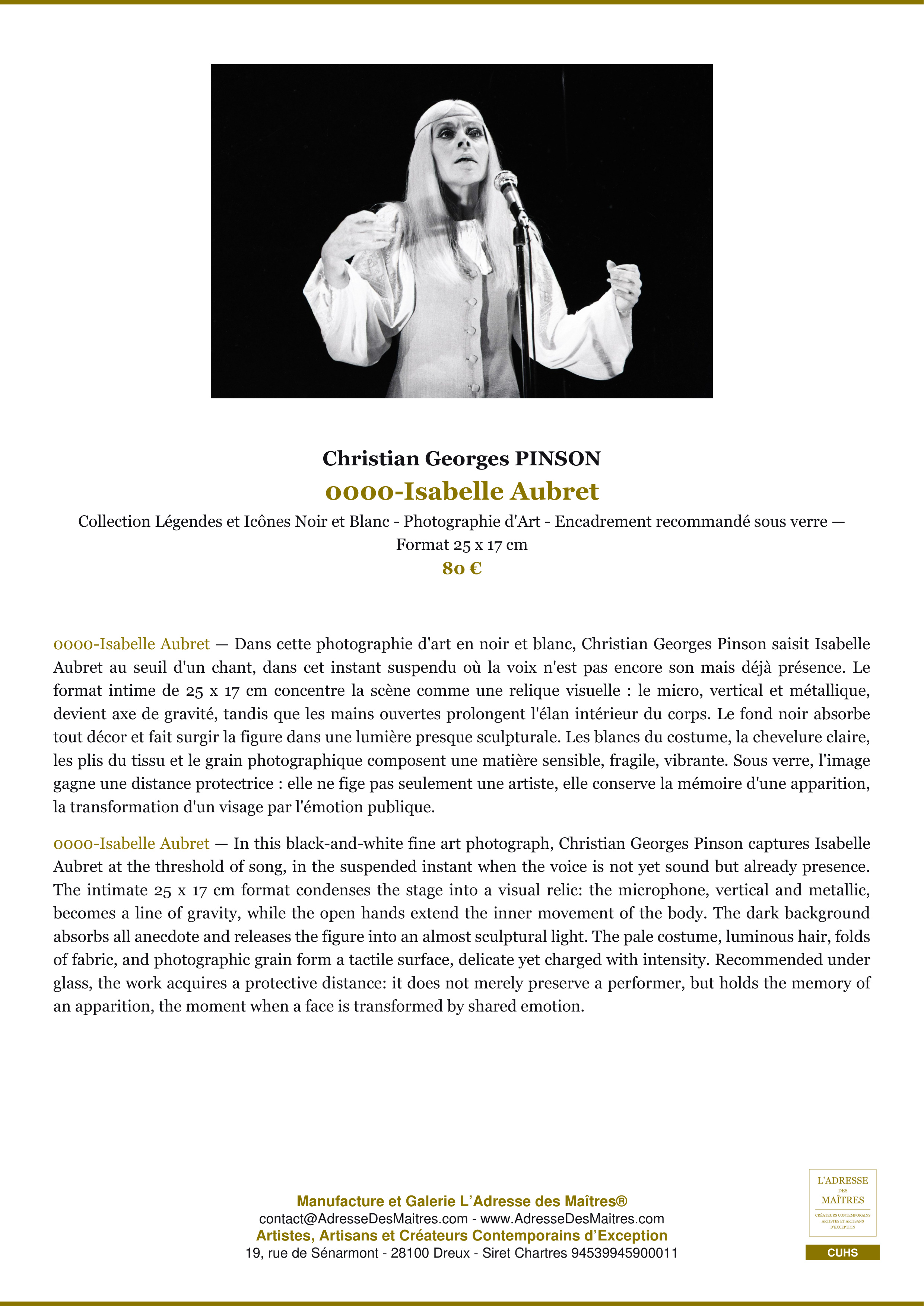 Fiche Premium — 0000-Isabelle Aubret — Christian Georges PINSON — L'Adresse des Maîtres®