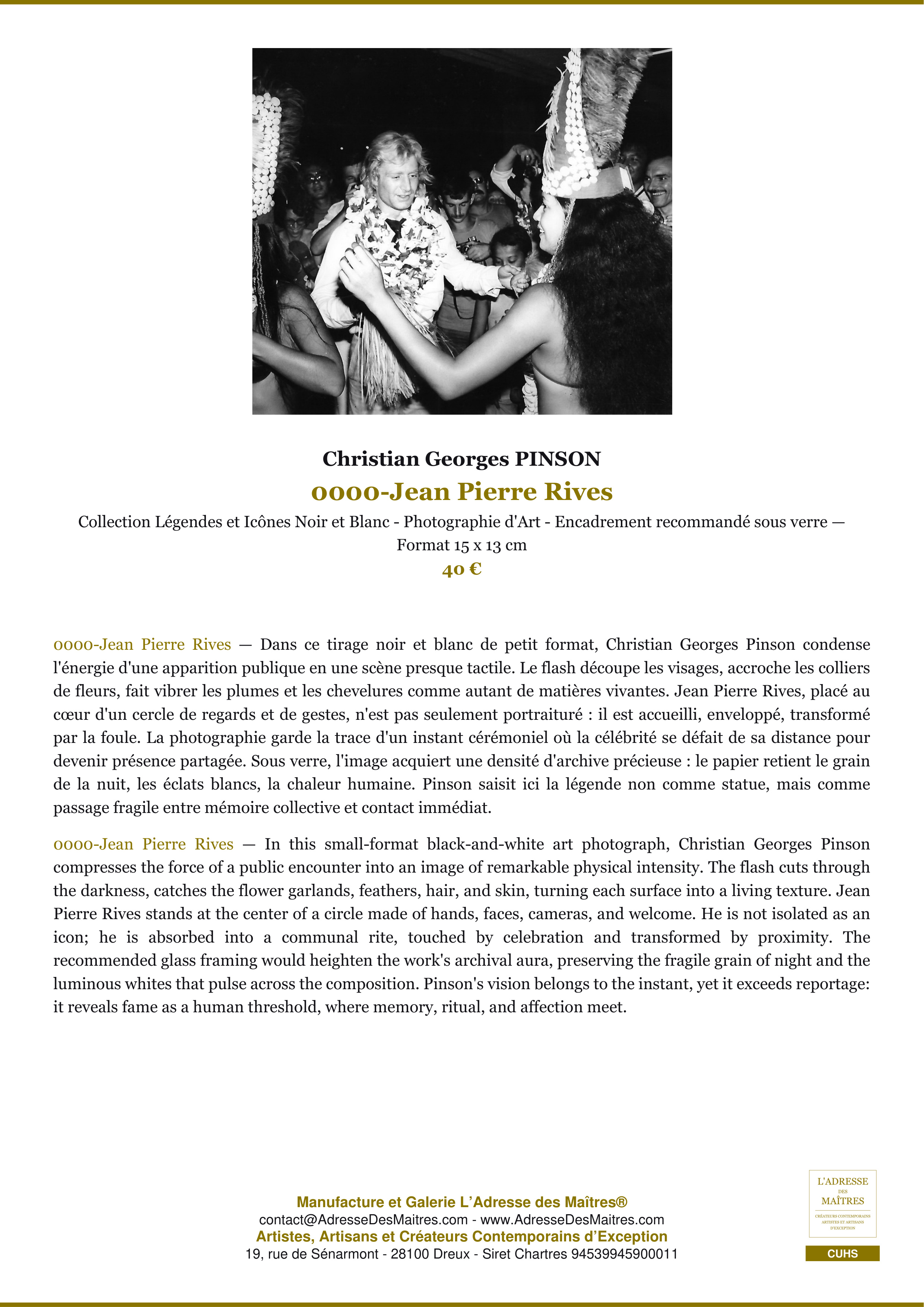 Fiche Premium — 0000-Jean Pierre Rives — Christian Georges PINSON — L'Adresse des Maîtres®