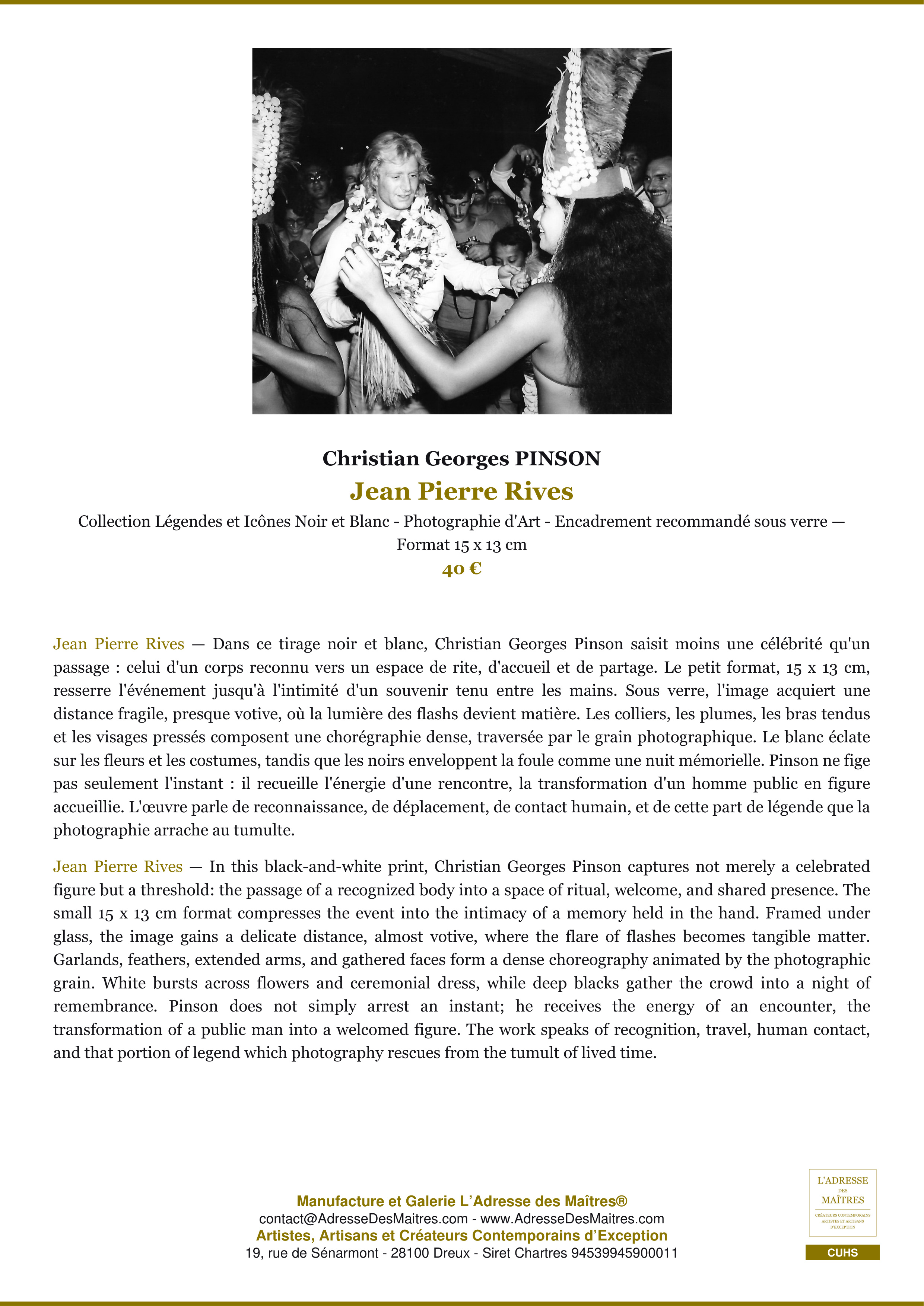 Fiche Premium — Jean Pierre Rives — Christian Georges PINSON — L'Adresse des Maîtres®