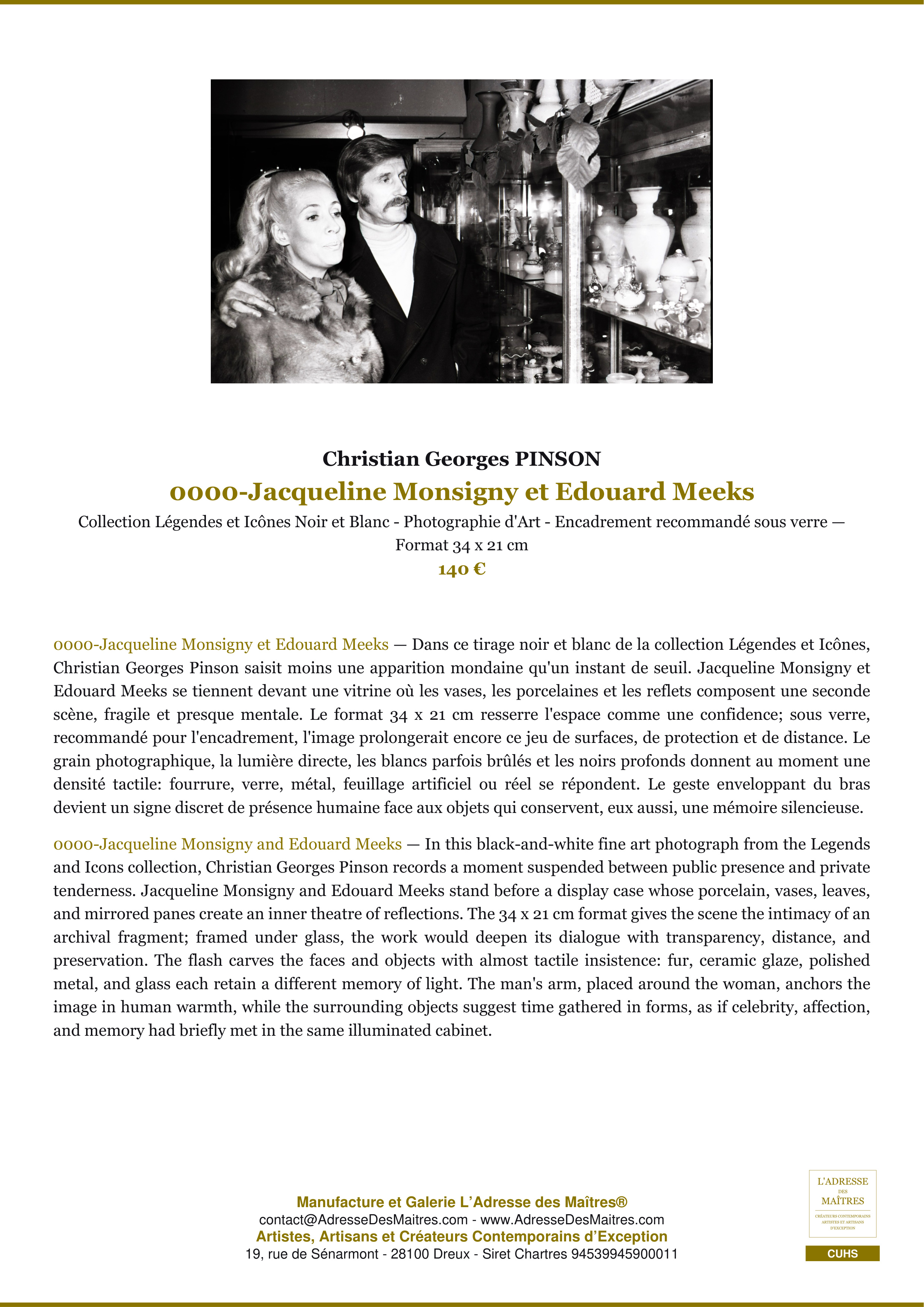 Fiche Premium — 0000-Jacqueline Monsigny et Edouard Meeks — Christian Georges PINSON — L'Adresse des Maîtres®