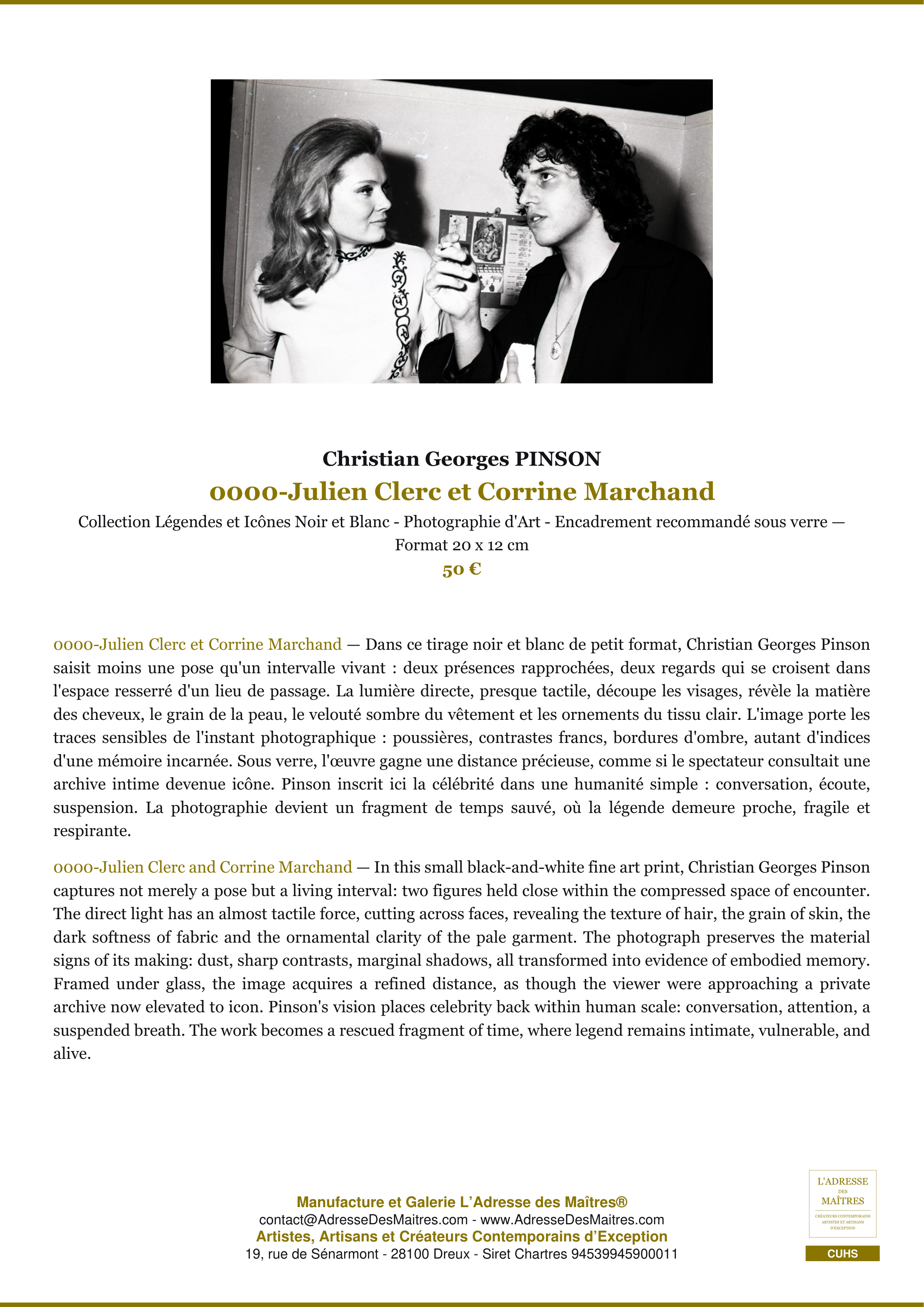 Fiche Premium — 0000-Julien Clerc et Corrine Marchand — Christian Georges PINSON — L'Adresse des Maîtres®