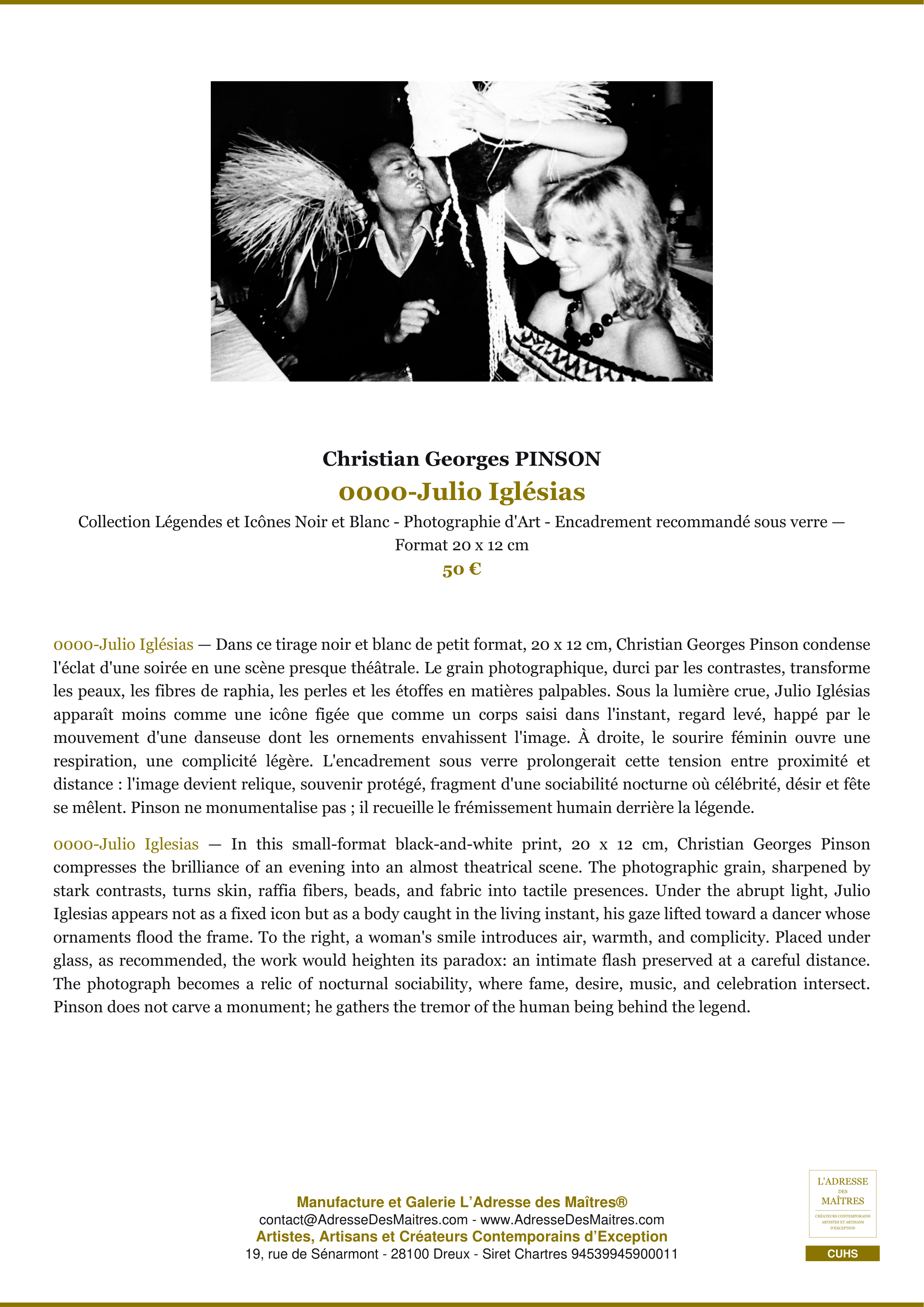 Fiche Premium — 0000-Julio Iglésias — Christian Georges PINSON — L'Adresse des Maîtres®