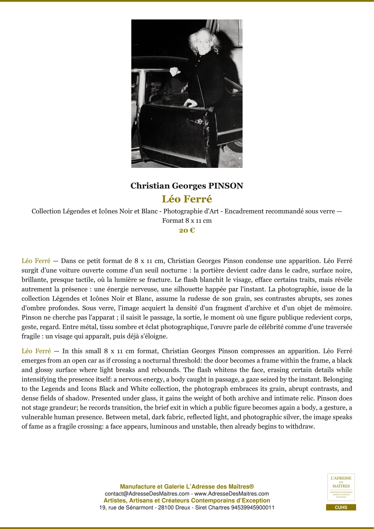 Fiche Premium - Léo Ferré - Christian Georges PINSON - L'Adresse des Maîtres®