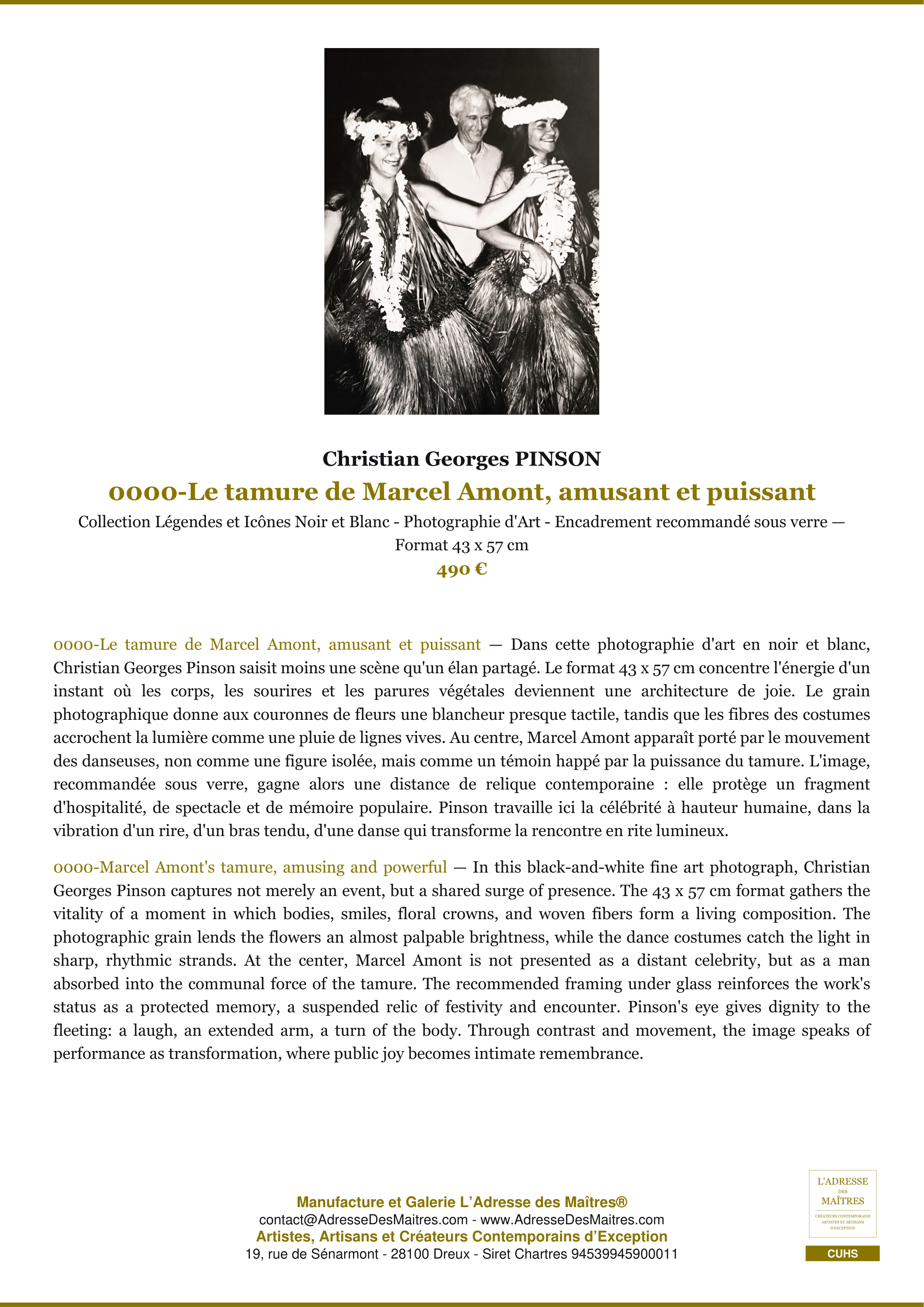 Fiche Premium — 0000-Le tamure de Marcel Amont, amusant et puissant — Christian Georges PINSON — L'Adresse des Maîtres®