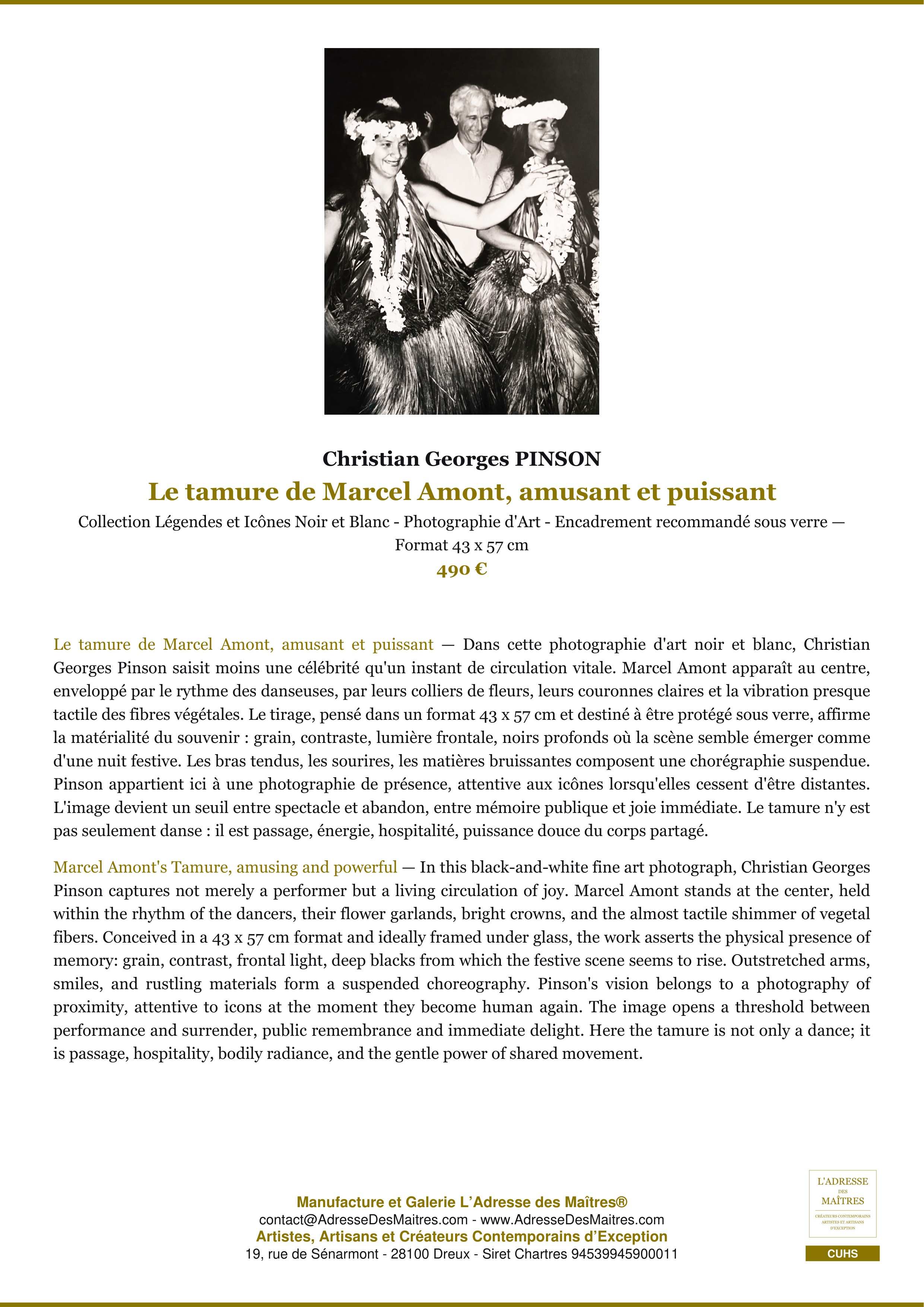 Fiche Premium — Le tamure de Marcel Amont, amusant et puissant — Christian Georges PINSON — L'Adresse des Maîtres®