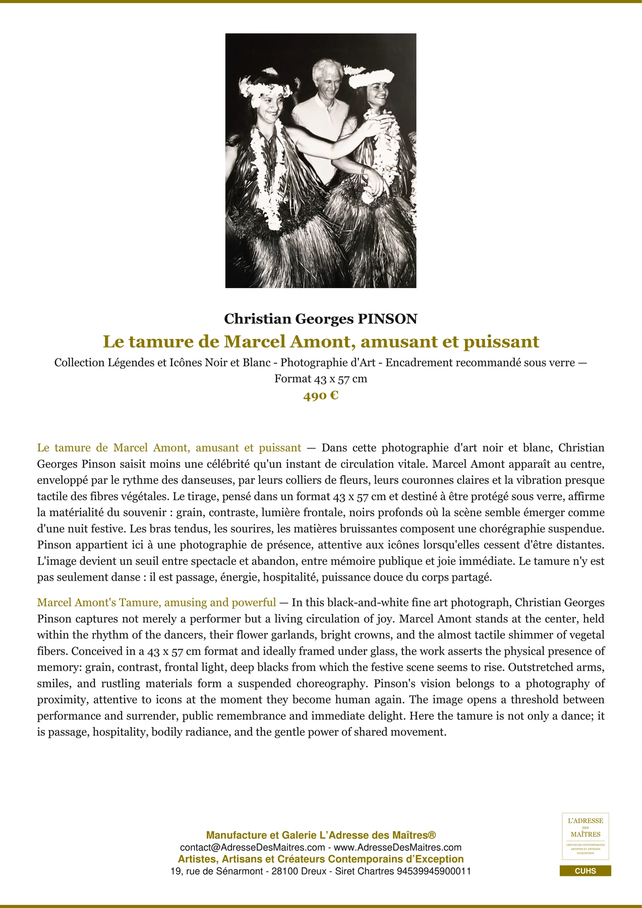 Fiche Premium - Le tamure de Marcel Amont, amusant et puissant - Christian Georges PINSON - L'Adresse des Maîtres®