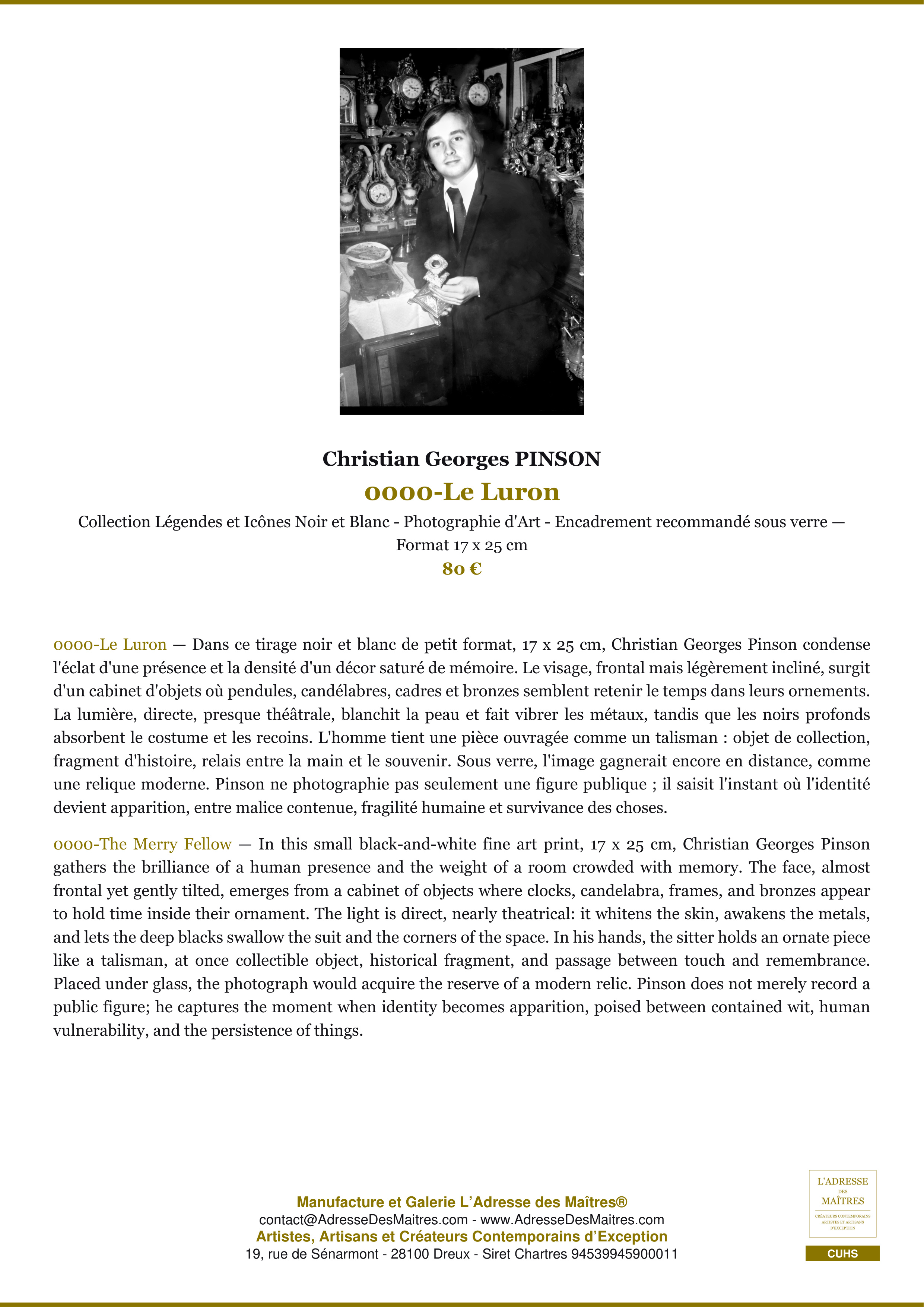 Fiche Premium — 0000-Le Luron — Christian Georges PINSON — L'Adresse des Maîtres®