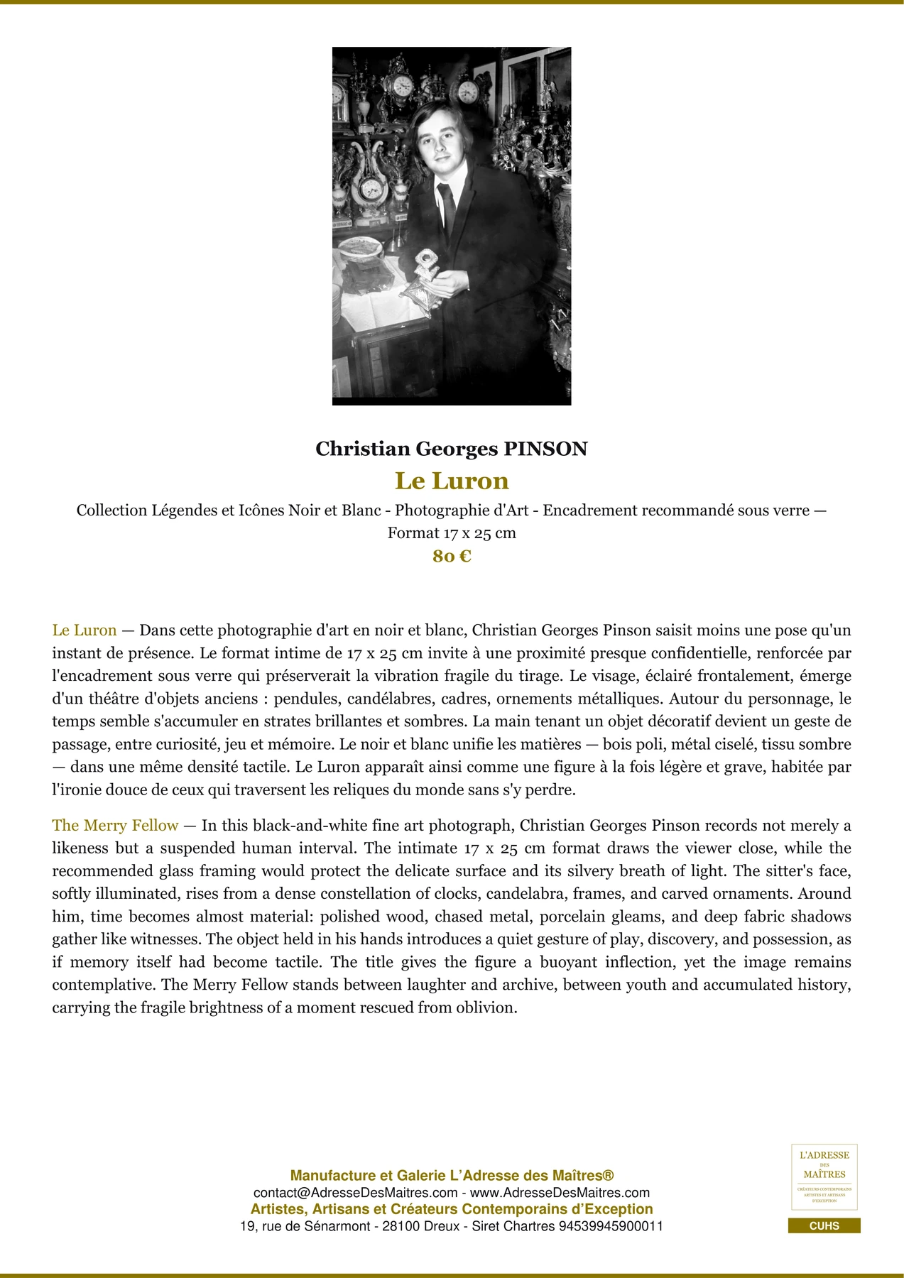 Fiche Premium - Le Luron - Christian Georges PINSON - L'Adresse des Maîtres®