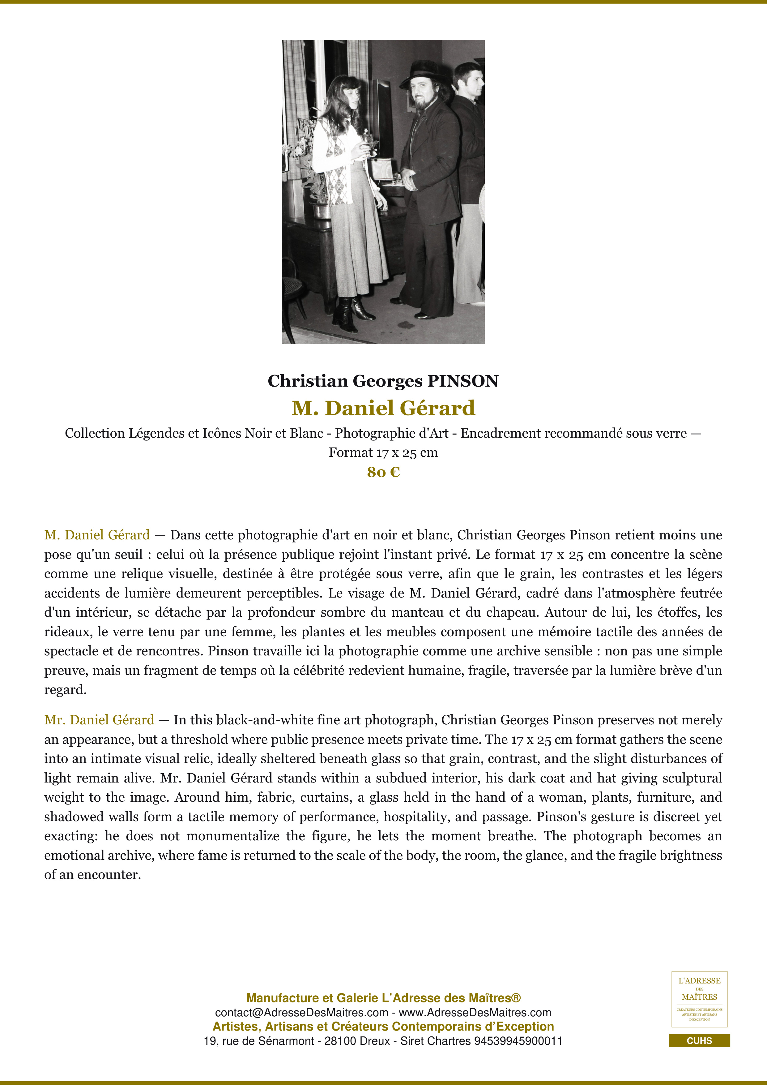Fiche Premium — M. Daniel Gérard — Christian Georges PINSON — L'Adresse des Maîtres®
