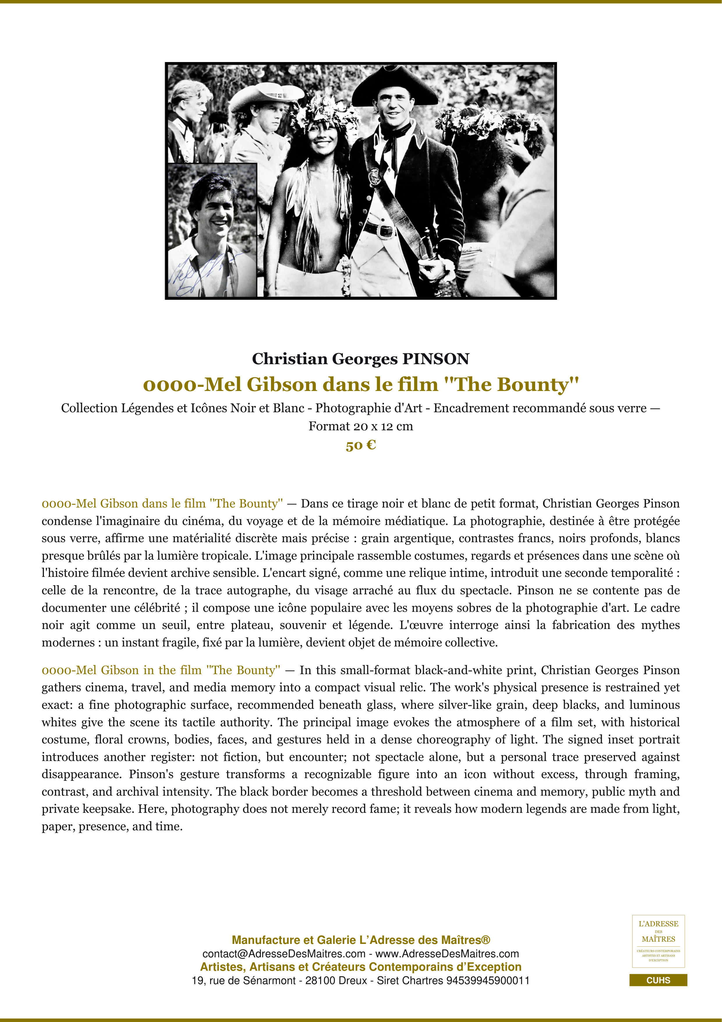 Fiche Premium — 0000-Mel Gibson dans le film ''The Bounty'' — Christian Georges PINSON — L'Adresse des Maîtres®