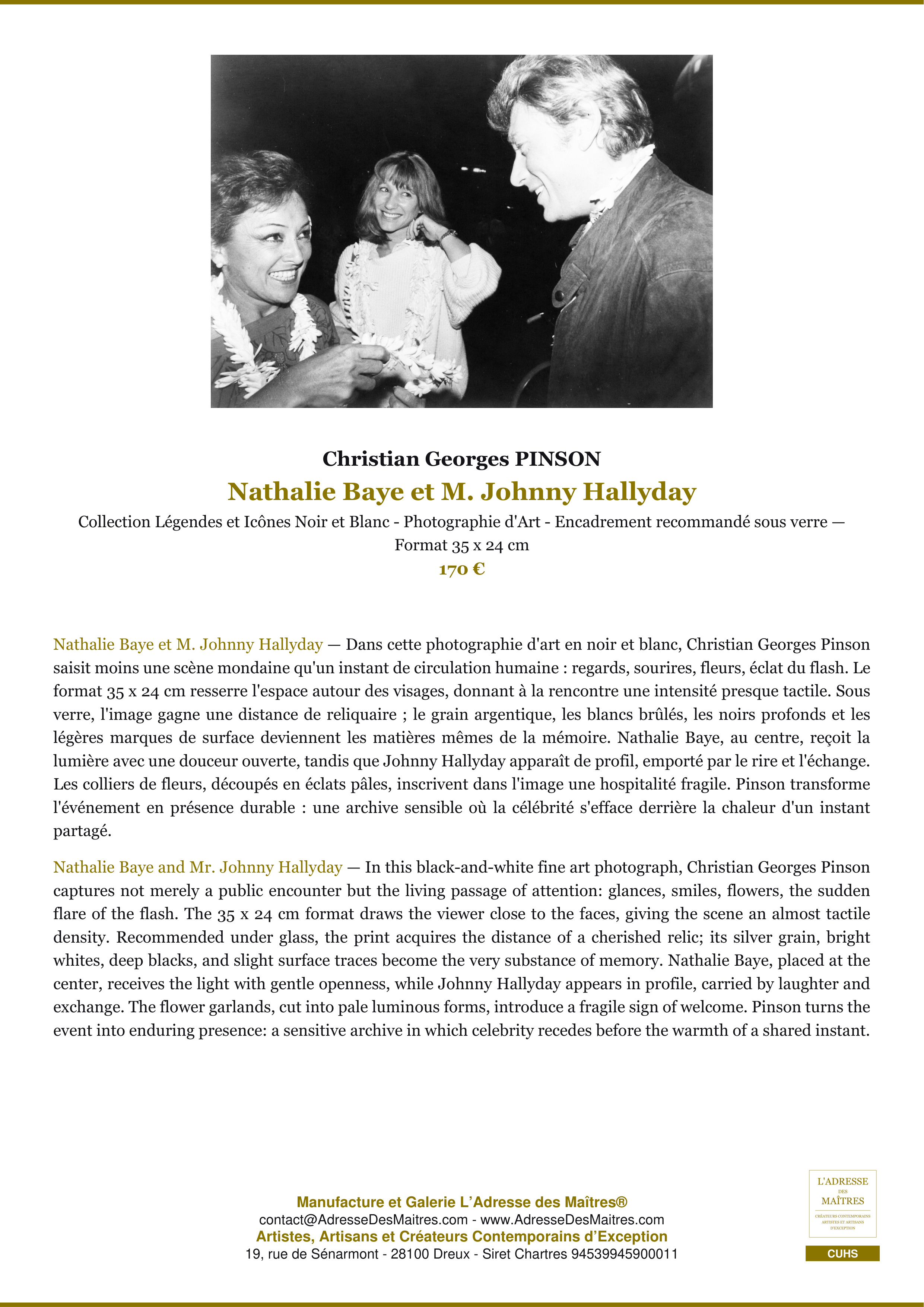 Fiche Premium — Nathalie Baye et M. Johnny Hallyday — Christian Georges PINSON — L'Adresse des Maîtres®